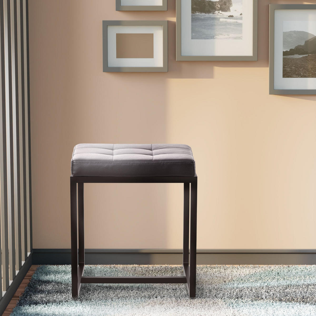 SITZWÜRFEL eckig 40/40/48 cm Lederlook schwarz - Schwarz, Textil/Metall (40/48/40cm) - CLP