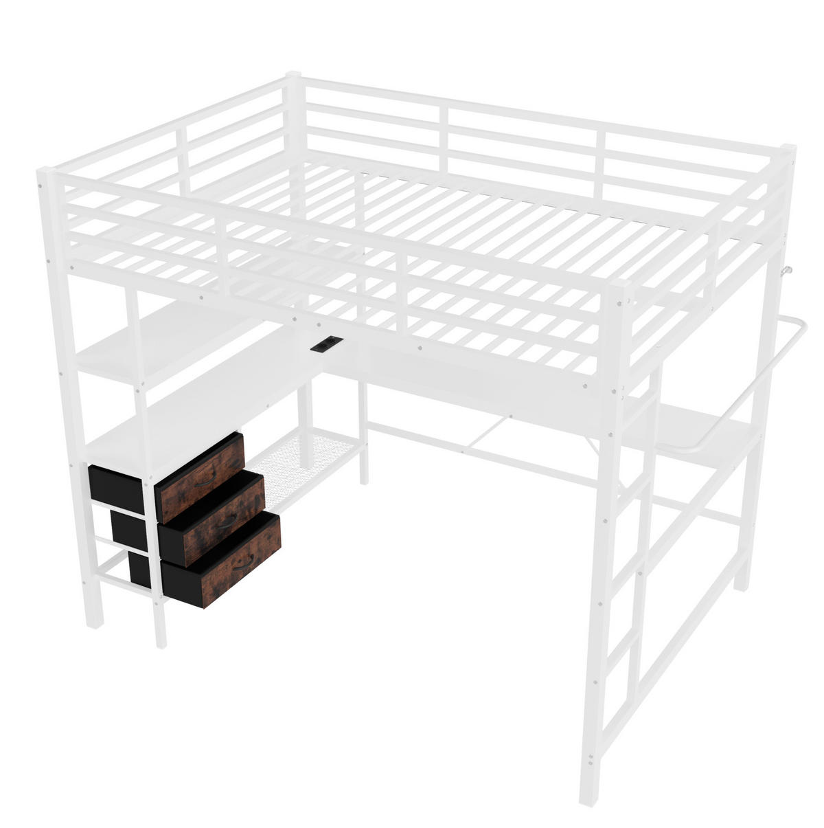 HOCHBETT 140/200 cm Weiß aus Metall und MDF mit Schreibtisch - Weiß, Metall (140/200cm) - OKMYHOME