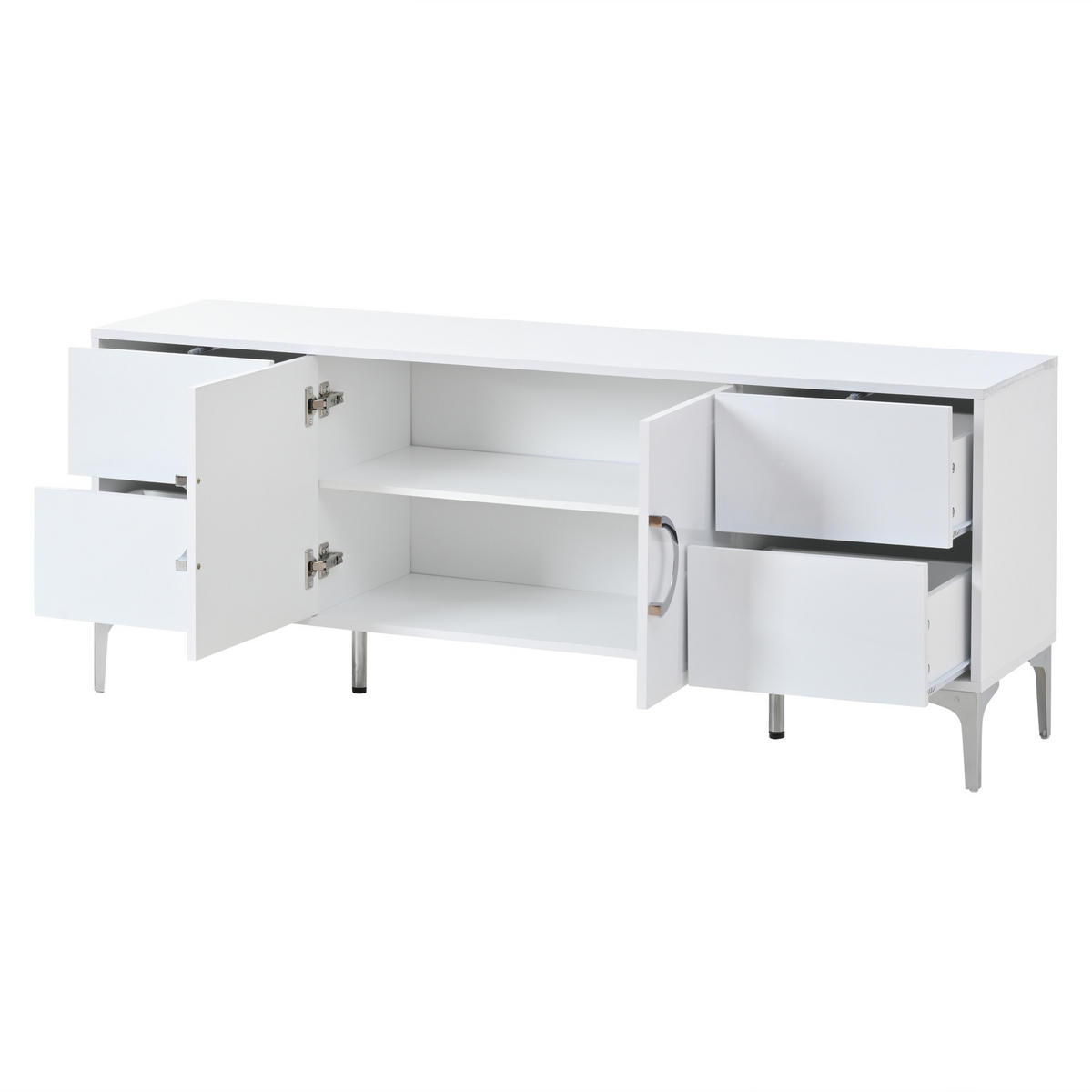 SIDEBOARD 150/38/59,5 cm Weiß aus MDF mit 4 Schubladen - Weiß, Holzwerkstoff (150/59.5/38cm) - OKWISH