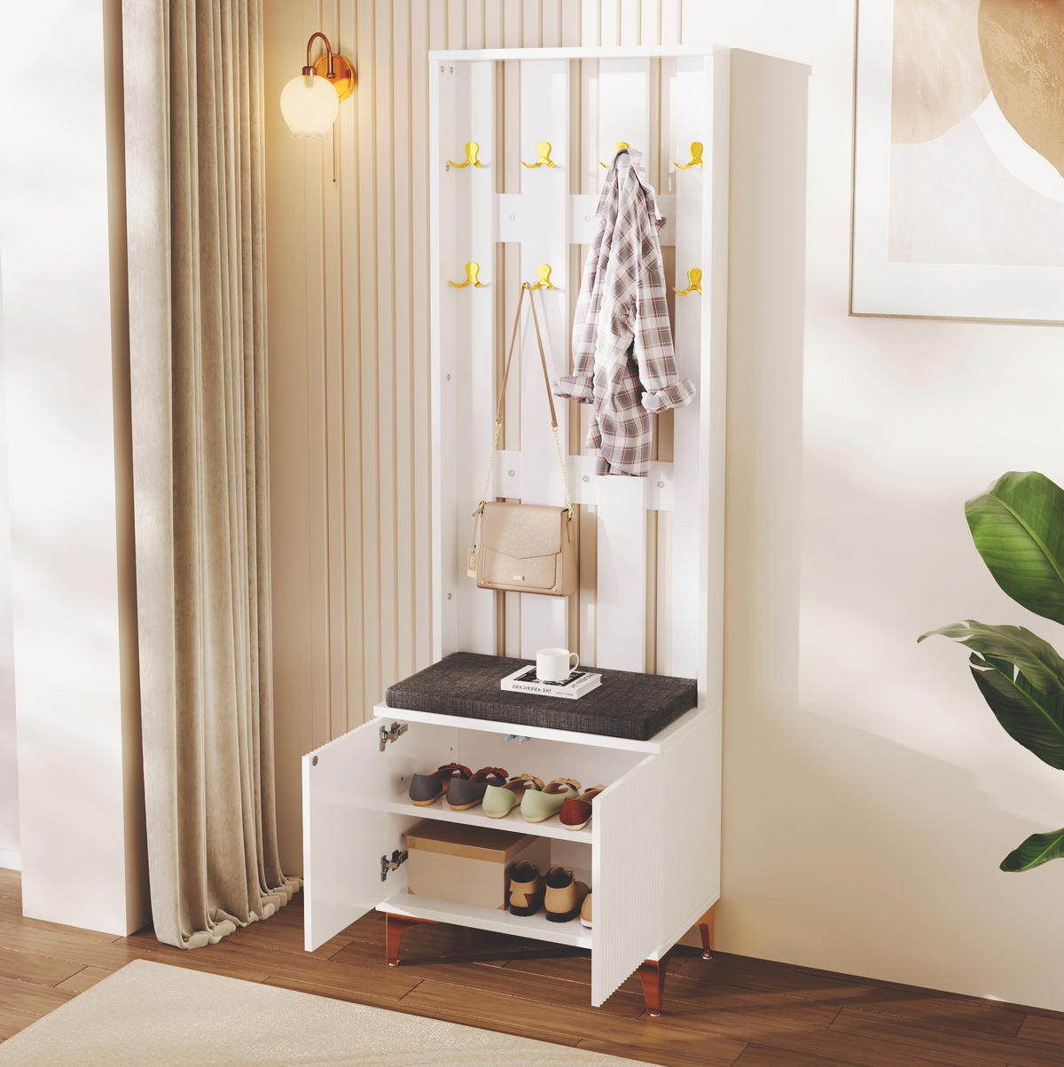 GARDEROBE 60,5/35,2/180,5 cm aus Spanplatte mit Wellenfront und Drucköffnung Weiß - Weiß, Holzwerkstoff (60.5/180.5/35.2cm) - Modenvie