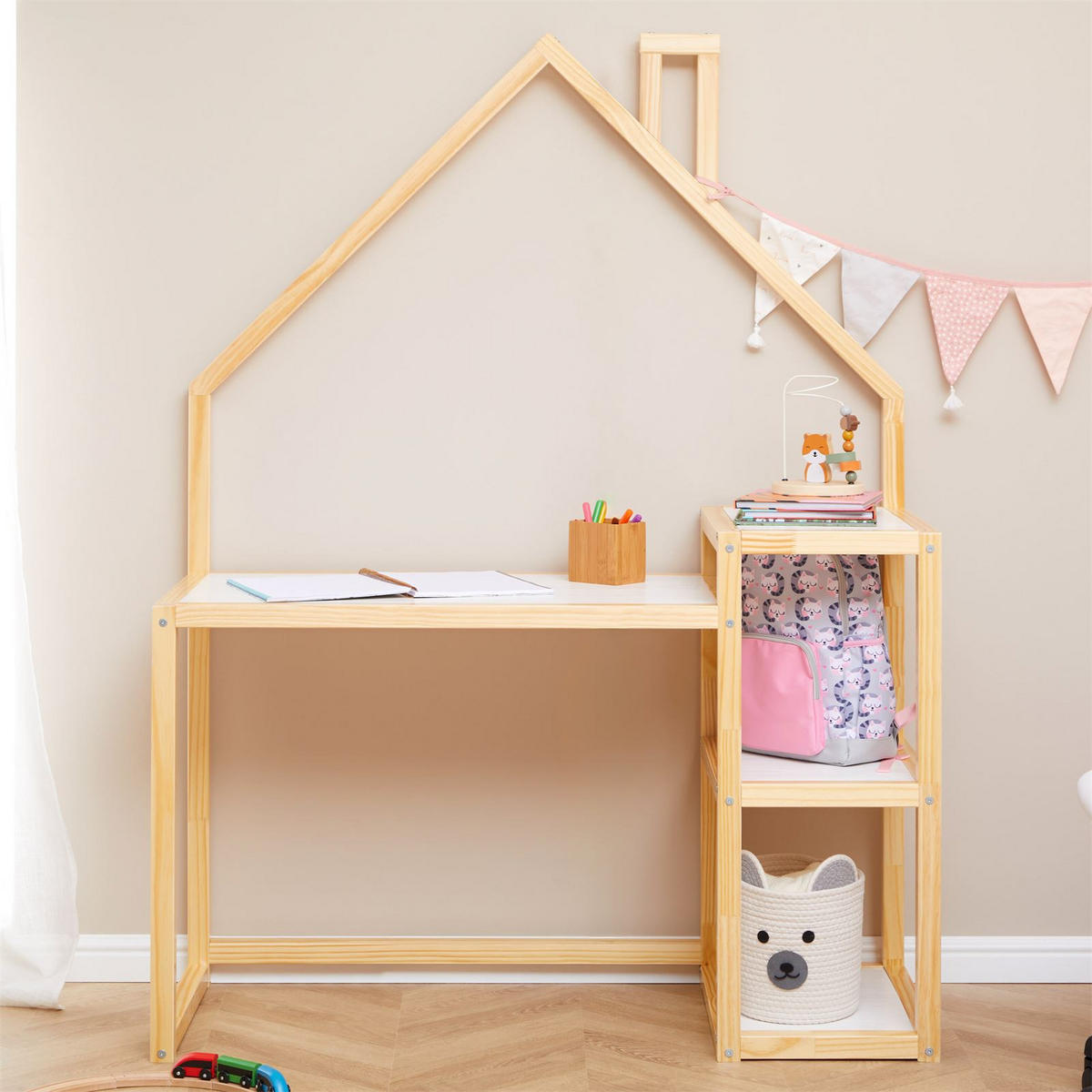 KINDERSCHREIBTISCH NIVIA - Naturfarben/Weiß, Holz (120/162/50cm) - IDIMEX