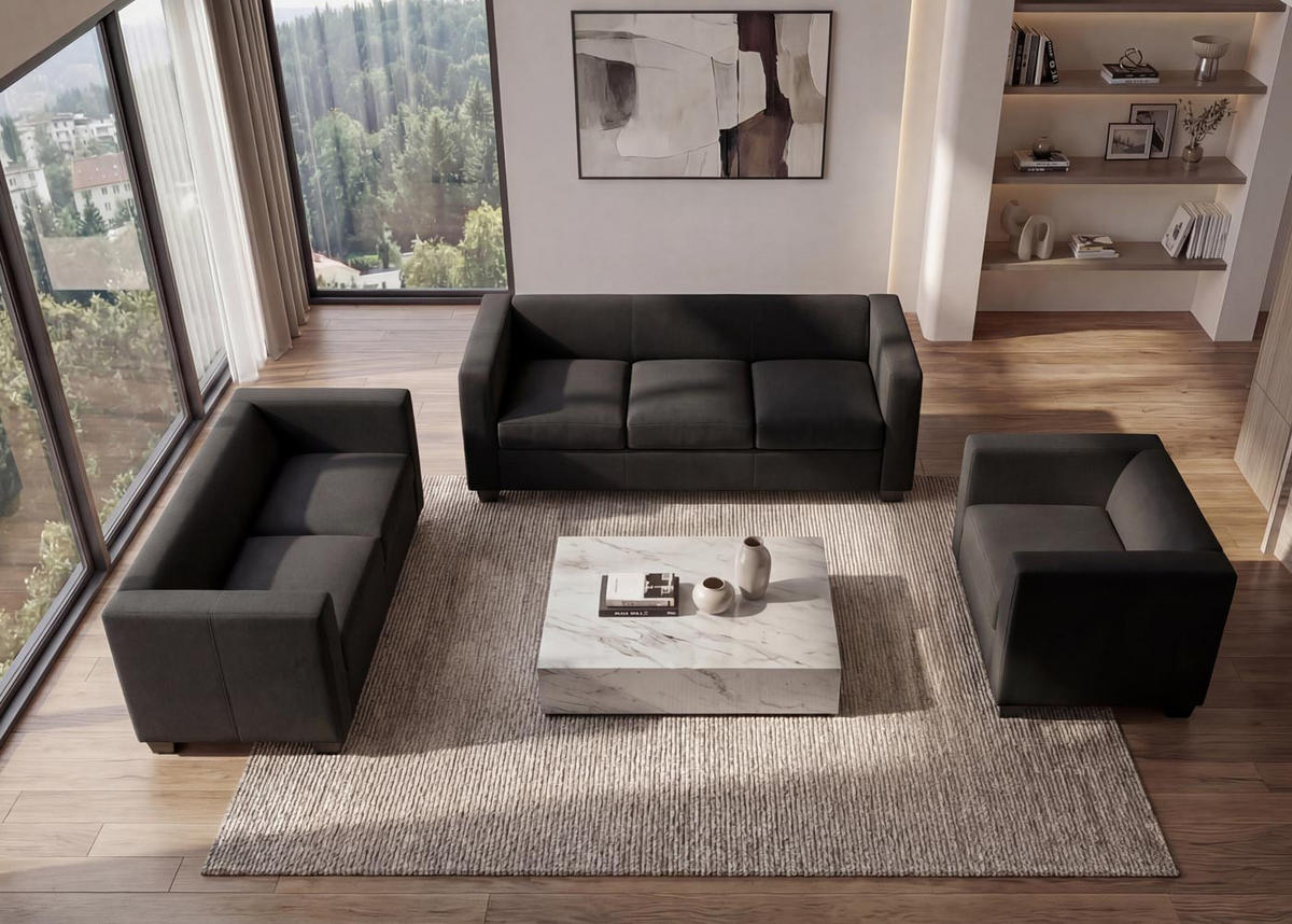 3-2-1 SOFAGARNITUR Schwarz - Schwarz, Leder (400/70/300cm) - MCW