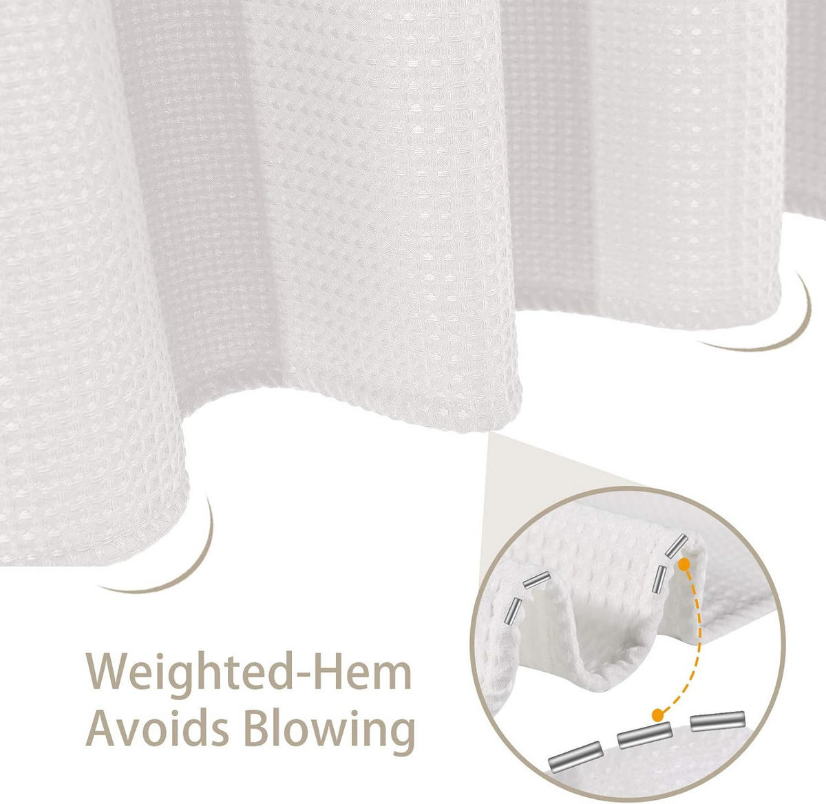 DUSCHVORHANG Weiß Waffelstruktur dick Polyester schimmelresistent wasserdicht mit Ringen - Weiß, Textil (200/0.5cm) - MCBOSON