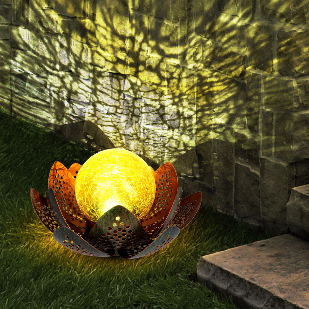 LED AUSSENLEUCHTE Lotusblume Grün Gold - Multicolor, Metall (22/22/13.5cm) - Globo Lighting