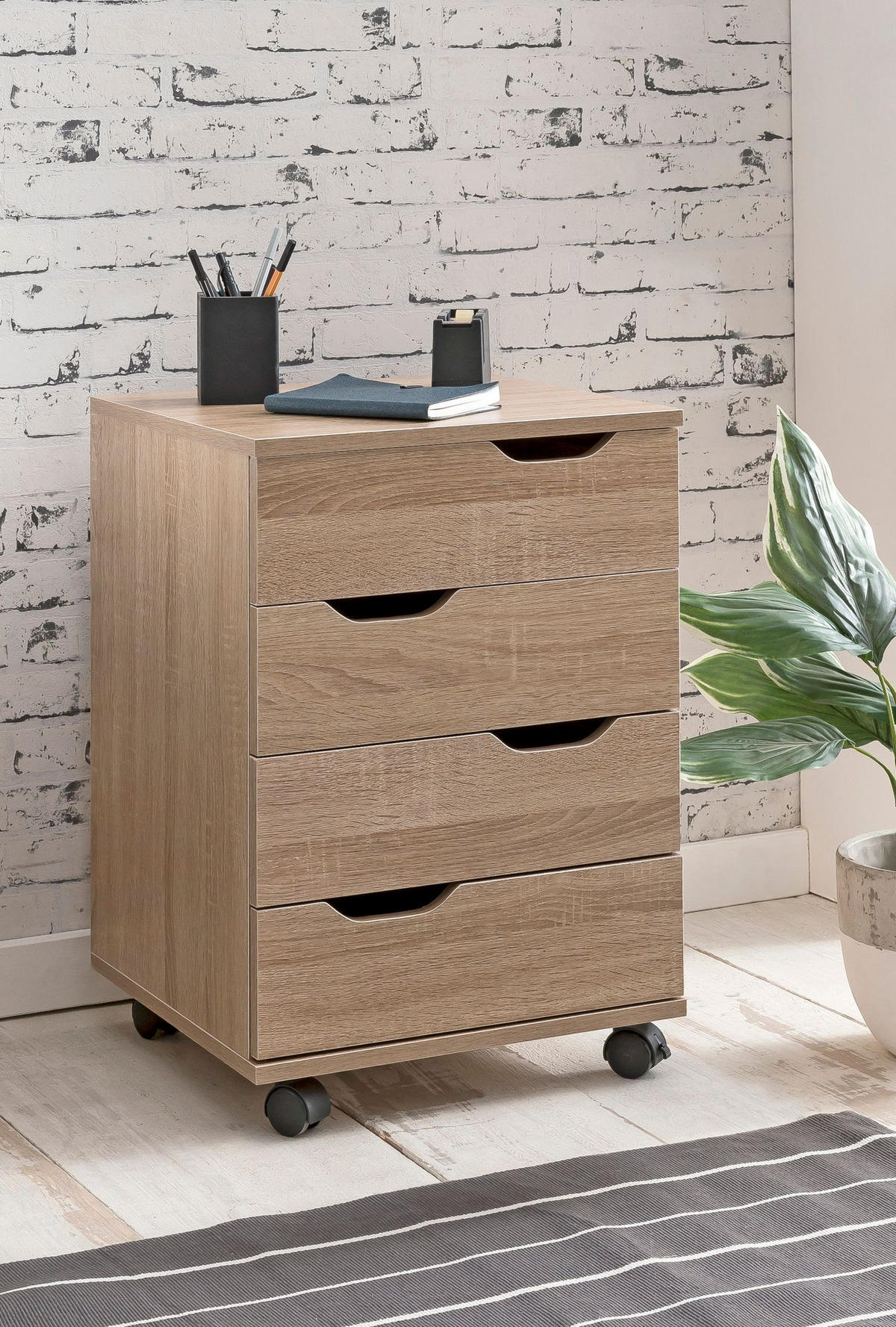 ROLLCONTAINER – Weiß, 4 Schubladen, Rollen, stilvoll, für Büro - Beige/Schwarz, Holz/Kunststoff (40/60/40cm) - KADIMA DESIGN