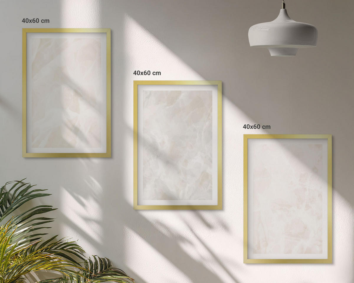 WANDBILDER 3er Set - 40x60 cm Goldrahmen - Die Struktur von elegantem Marmor - Goldfarben, Kunststoff (40/60cm) - ArtPrintCave