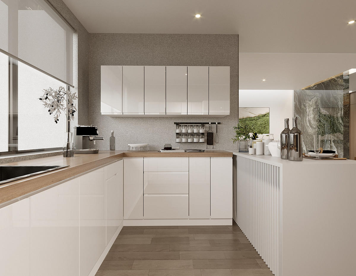 WINKELKÜCHE 320 cm x 320 cm x 200 cm- Aspen KA20-M320 - in Weiß/Hochglanz - Weiß Hochglanz, Holz (840/212/58cm)