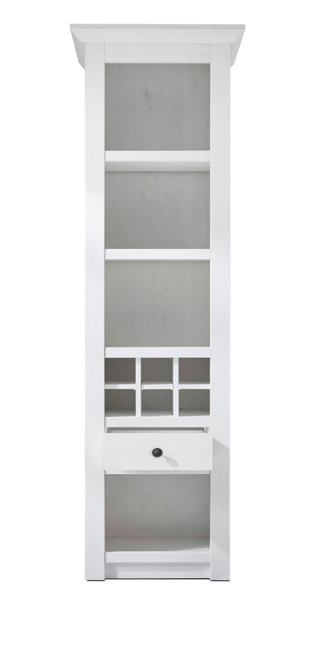 REGAL weiß Pinie 58 x 207 cm Landhaus, Vitrine mit Weinregal - Schwarz/Weiß, Holzwerkstoff/Metall (58/207/45cm) - Furn.Design