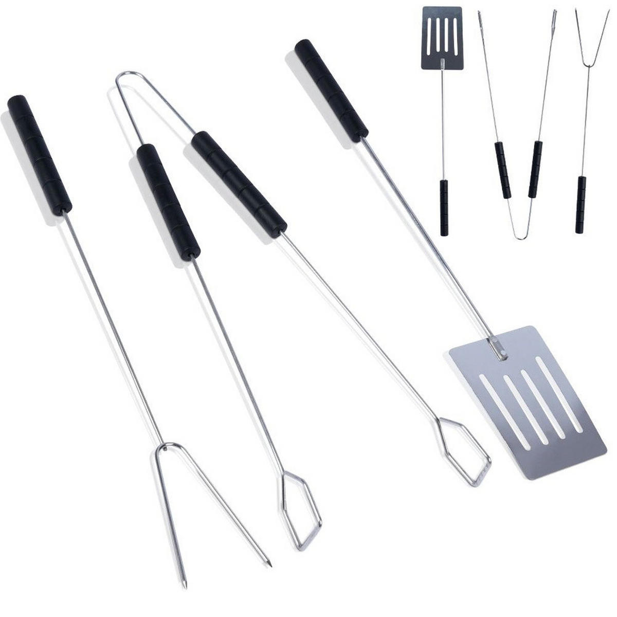 GRILLBESTECK-SET verchromt 3-teilig Silberfarben - Silberfarben, Metall (38cm) - BBQ Collection