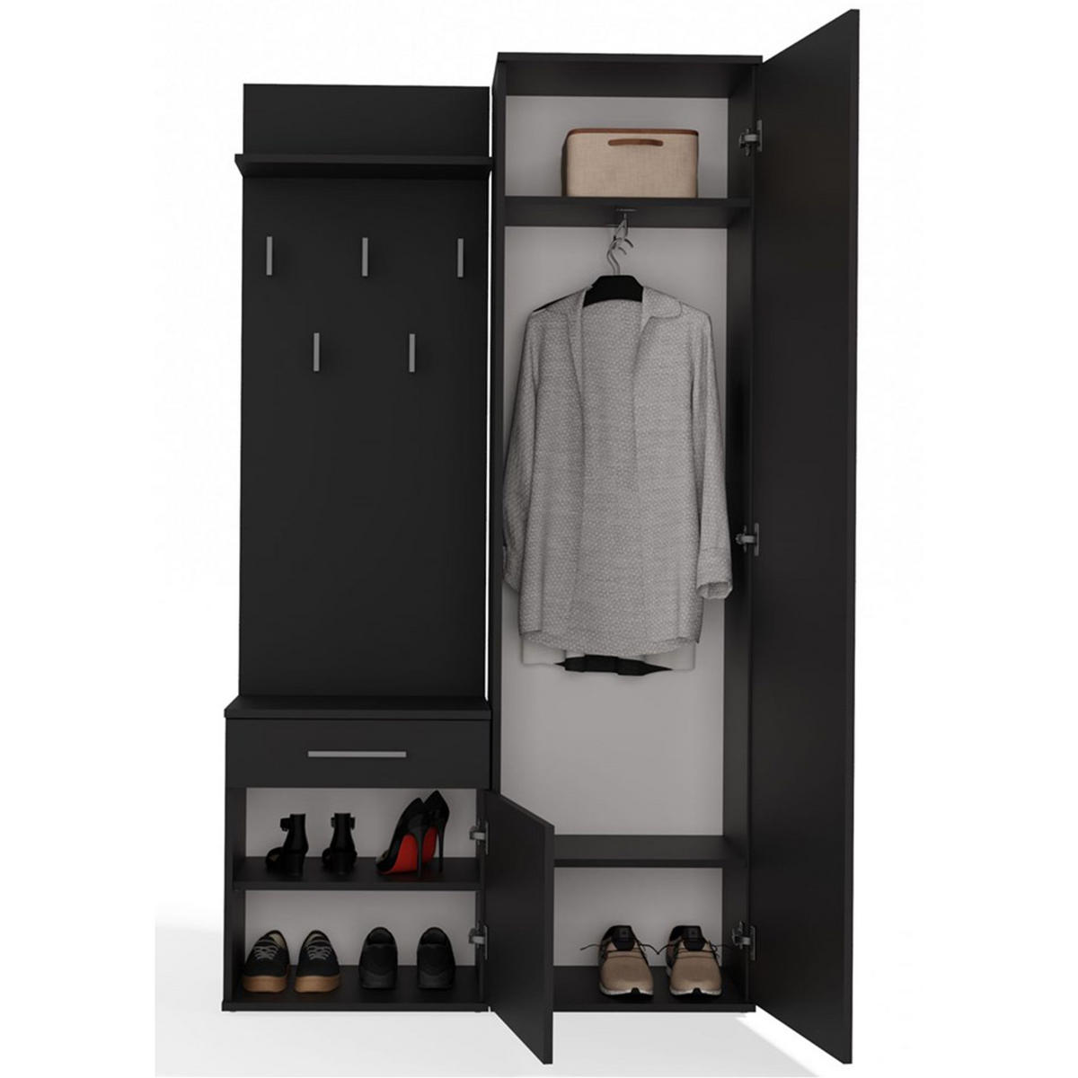 FLURMÖBEL-SET Duvio Schwarz - Silberfarben/Schwarz, Holzwerkstoff/Kunststoff (100/35/180cm) - Selsey