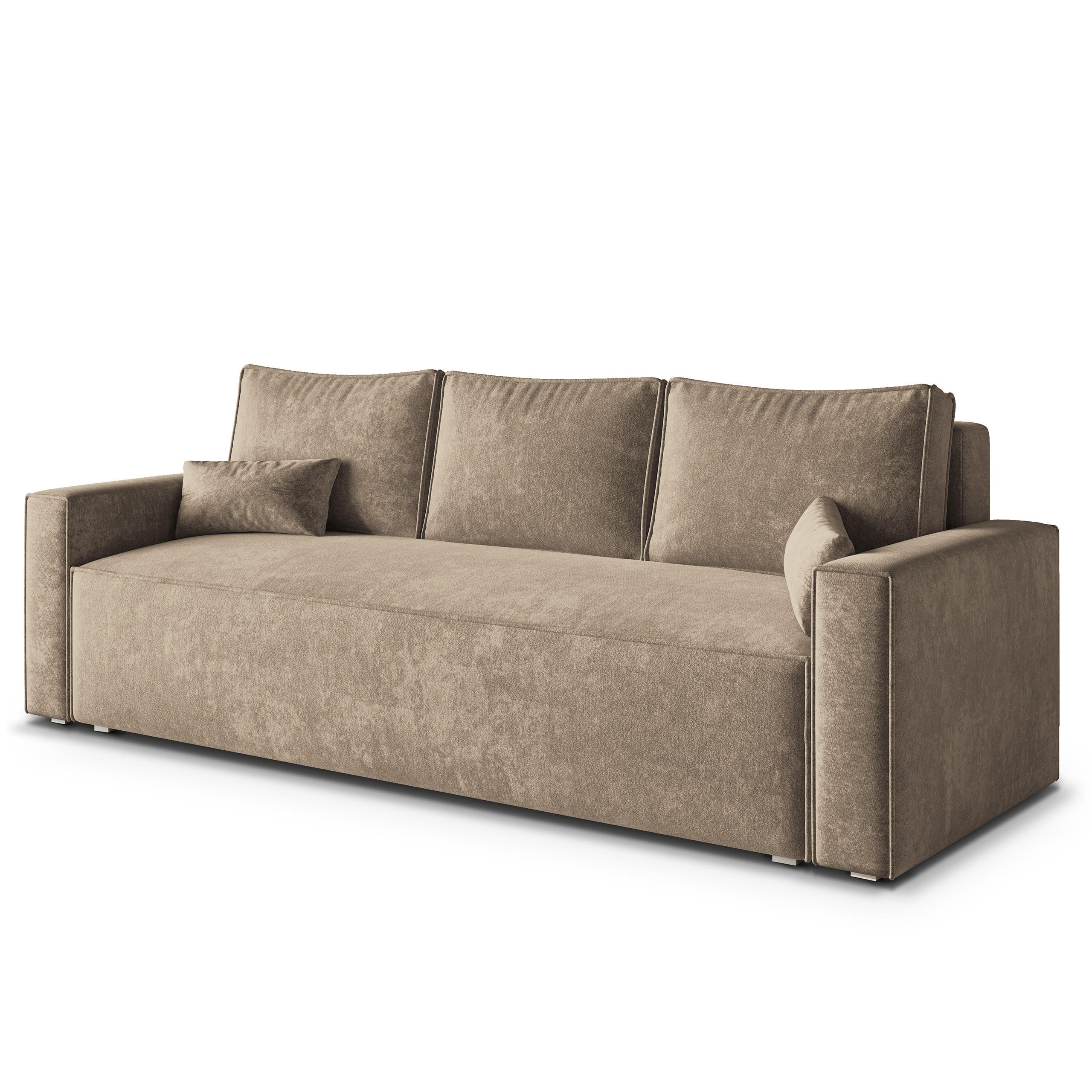 BETTSOFA MENI LM Beige Chenille-Stoff mit Schlaffunktion - Beige, Textil (232/85/87cm) - MASSENO