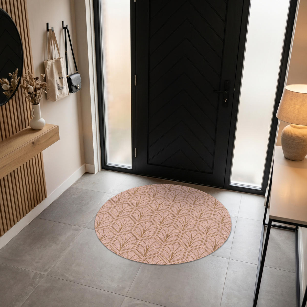 FUSSMATTE Lachsrosa - Muster - Geometrisch Schmutzfangmatte 120x120 cm - Altrosa, Kunststoff (120/120cm) - MuchoWow