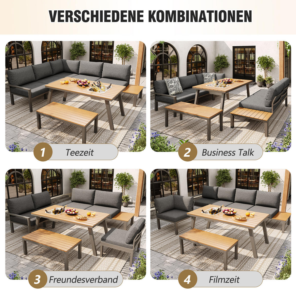 LOUNGESET 6-7 Personen Eisen Mit Tisch & Eiskübel - Grau, Metall - FLIEKS