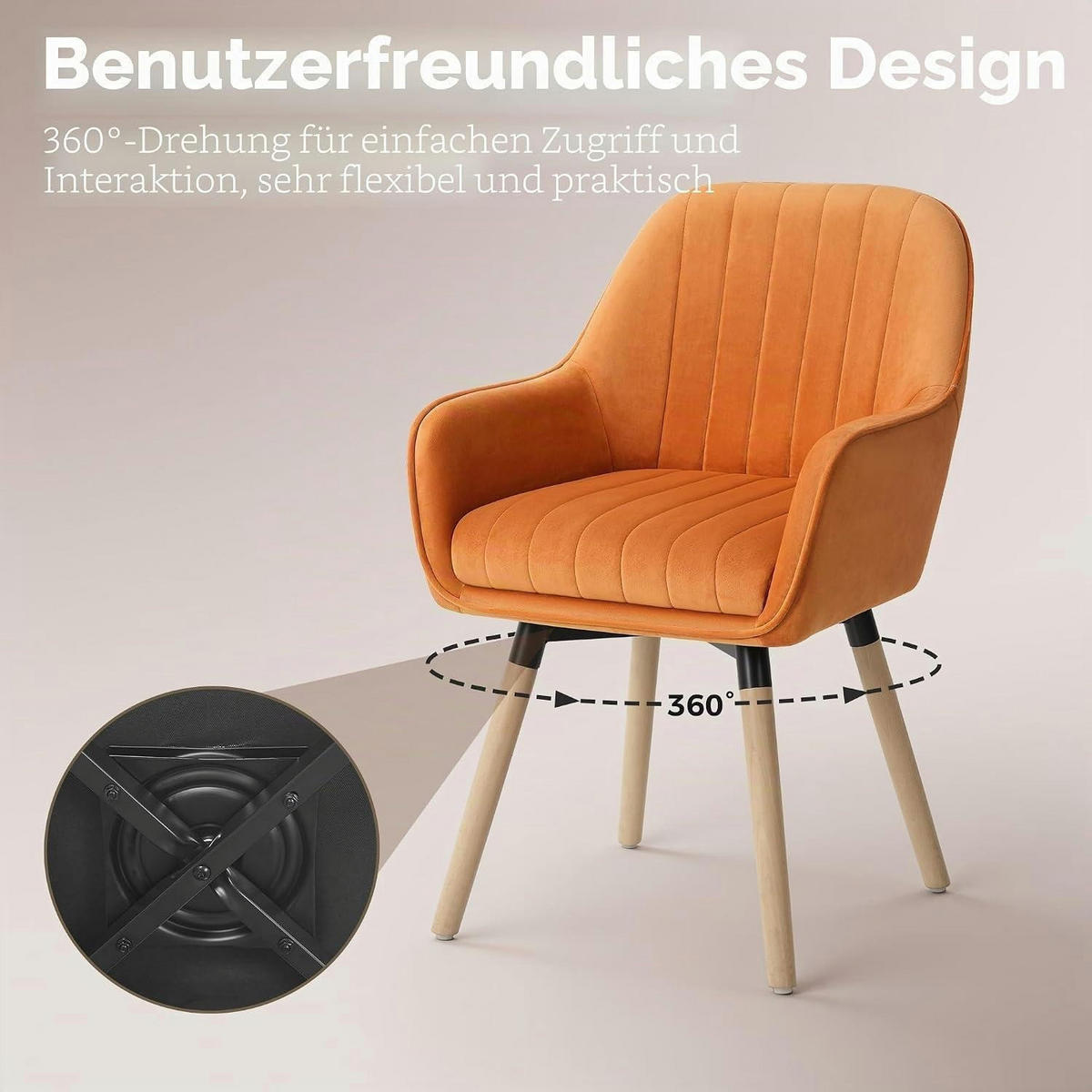 ESSZIMMERSTUHL 2er Set Samt Braun 360° drehbar - Orange, Textil (47.7/84.5/46.5cm)