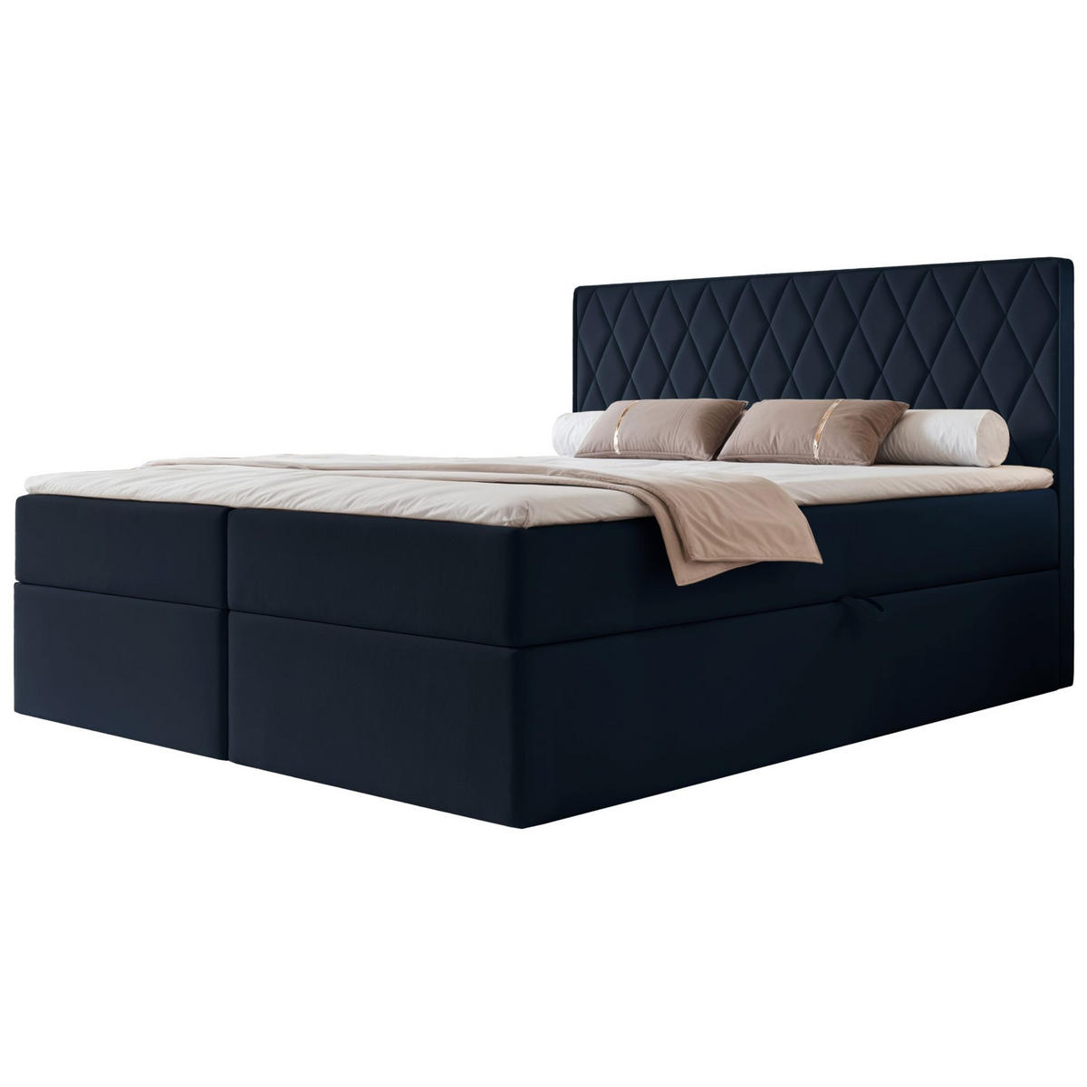 BOXBETT Carenzo Dunkelblau, Velours, 160x200 cm - Goldfarben/Dunkelblau, Textil (160/200cm) - Selsey