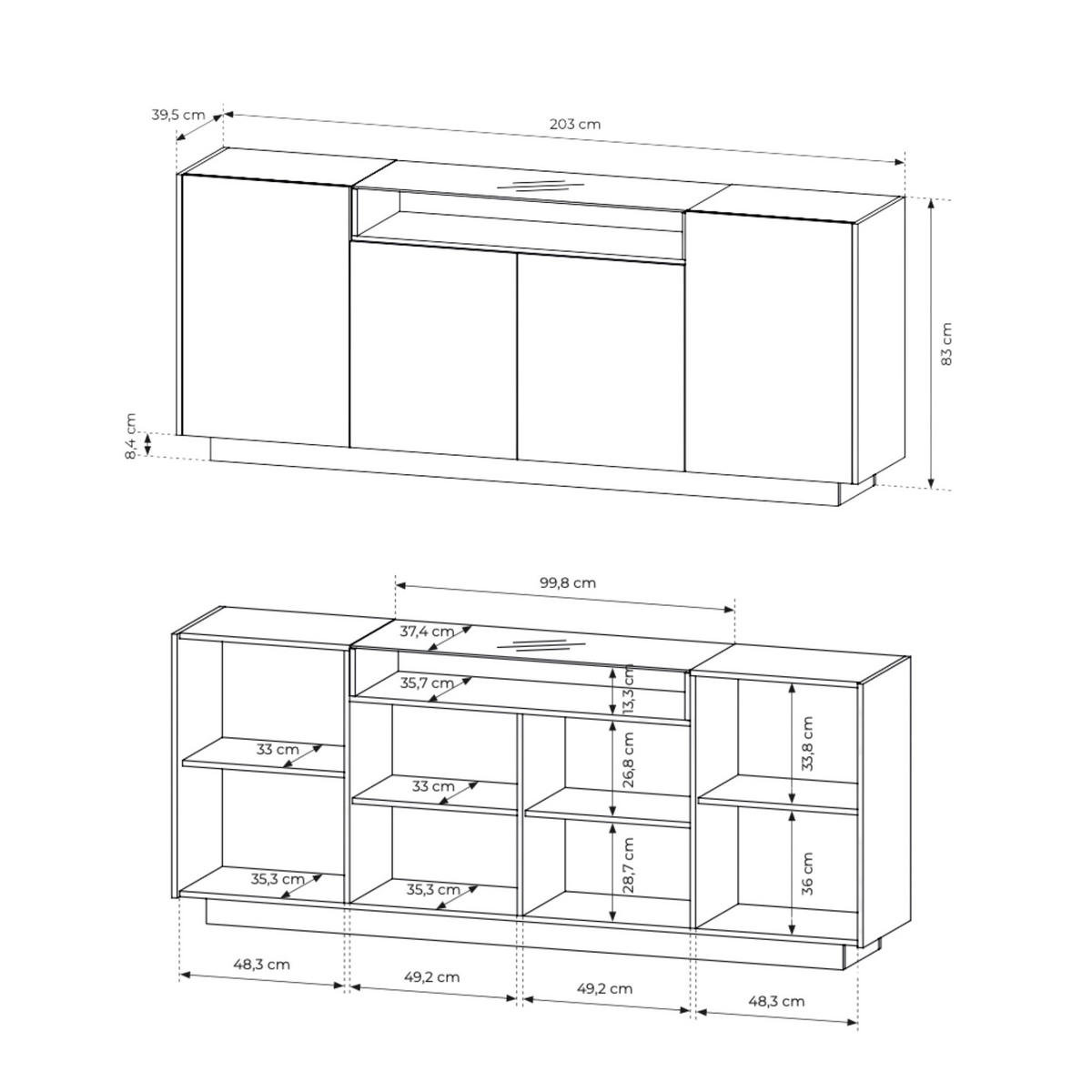 KOMMODE: beige + cremona Eiche, 203 x 83 x 39,5 cm - Beige, Holzwerkstoff (203/83/39.5cm) - 3XE LIVING