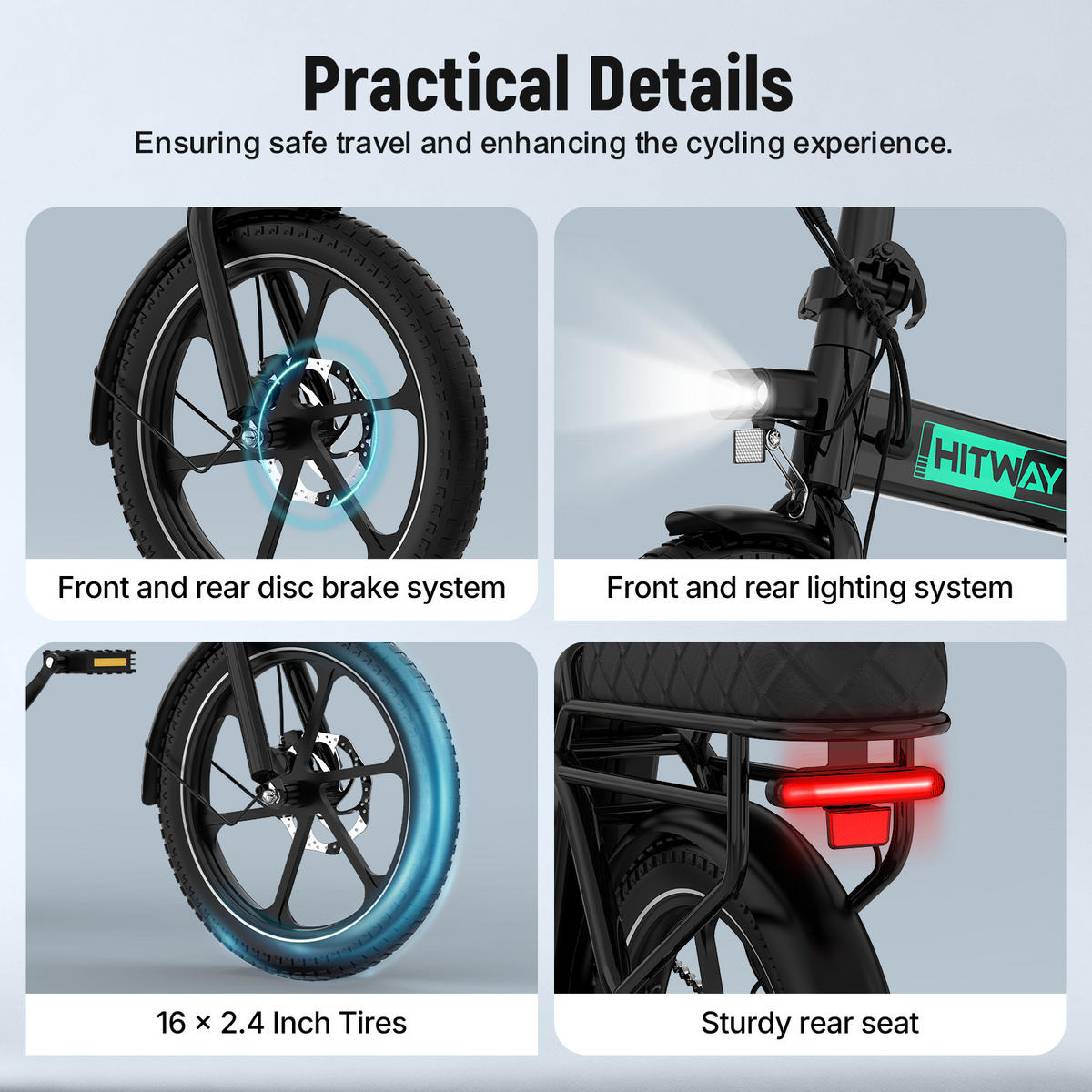 E-BIKE BK5SL Faltbar mit 36V 13Ah Akku und 3 Gang Modus - Schwarz, Metall (64cm) - HITWAY