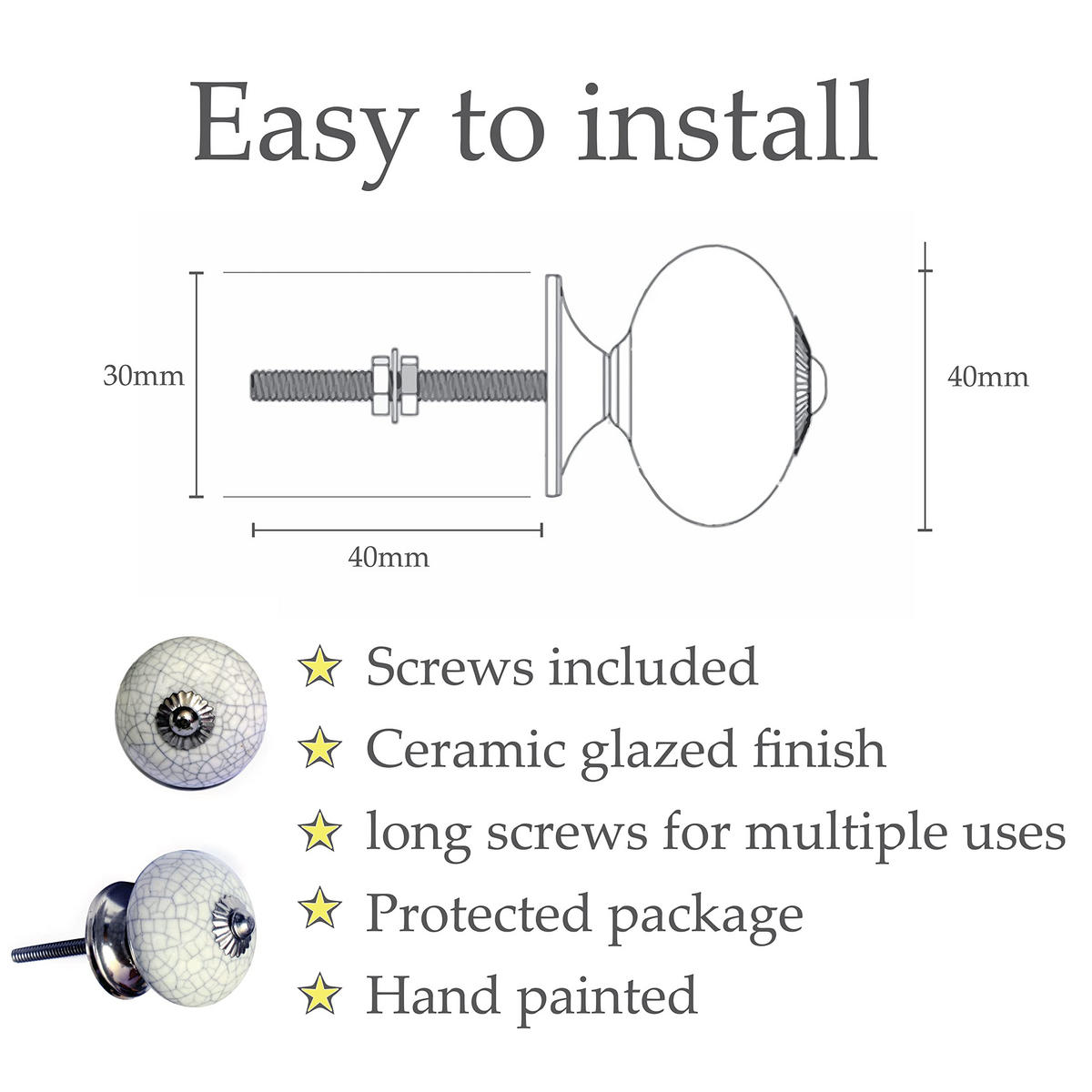 KERAMIKKNÖPFEN Set mit 10 in Weiß und Blau 40 mm Durchmesser. - Blau, Keramik (4/4/6.9cm) - Nacnic