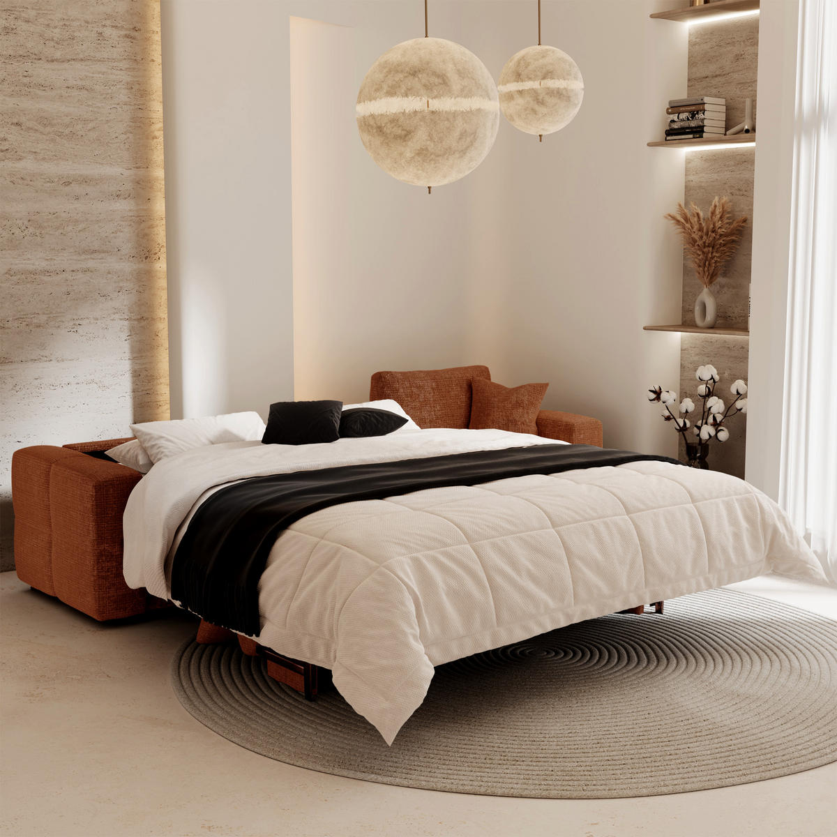ECKSOFA rechtwinklig VIBE Geprägter Samt Terrakotta 286cm - Dunkelorange/Terracotta, Textil (286/165cm) - Premium Interiors