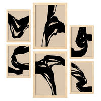 POSTER Set Mit 6 Kraftvoll In Abstrakter Form Ästhetische Dekorative Gemälde Für Ihr Wohnzimmer Oder Zuhause A3 & A4 Rahmen Aus Hellem Holz - Beige, Papier (29/3cm) - Nacnic