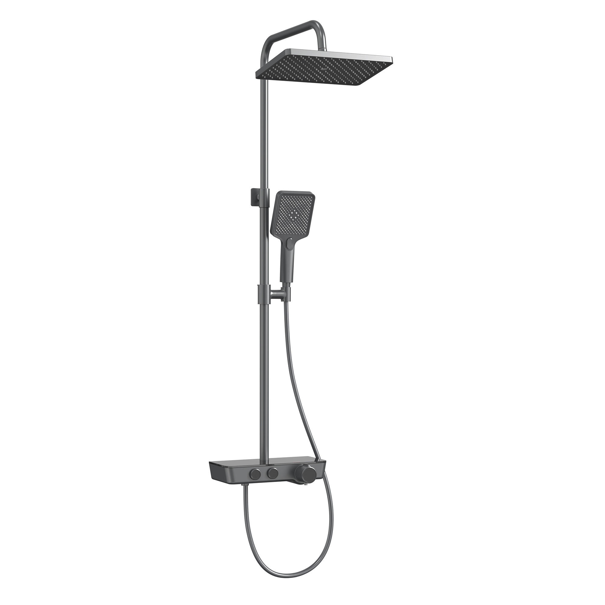 ÜBERKOPFBRAUSESET mit Armatur Thermostat und Ablage Anthrazit - Anthrazit, Metall (36/106.6/48.7cm) - EMKE
