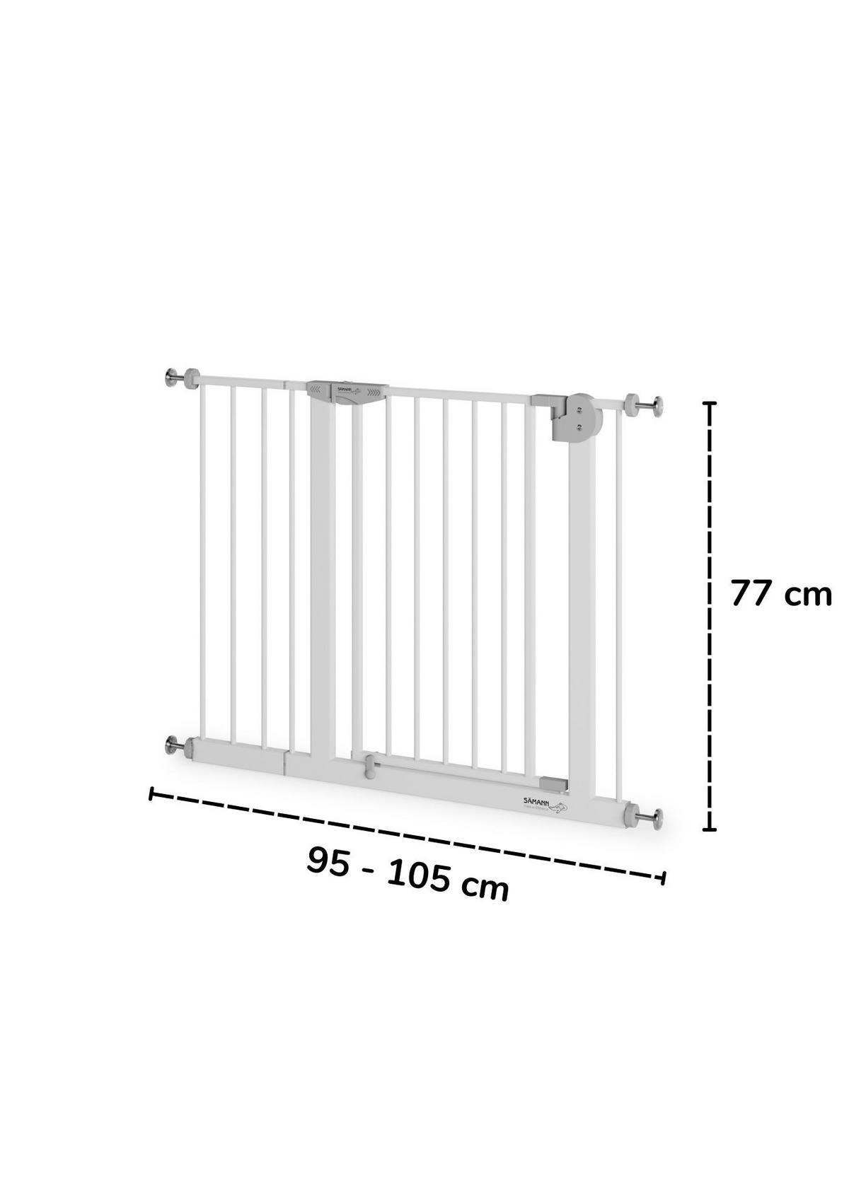 TÜRSCHUTZGITTER & Treppenschutz mit Y-Spindel, Tür mit 90° Stop, ohne Bohren 95-105 cm - Weiß, Metall (105/5cm) - Sämann – make a difference.