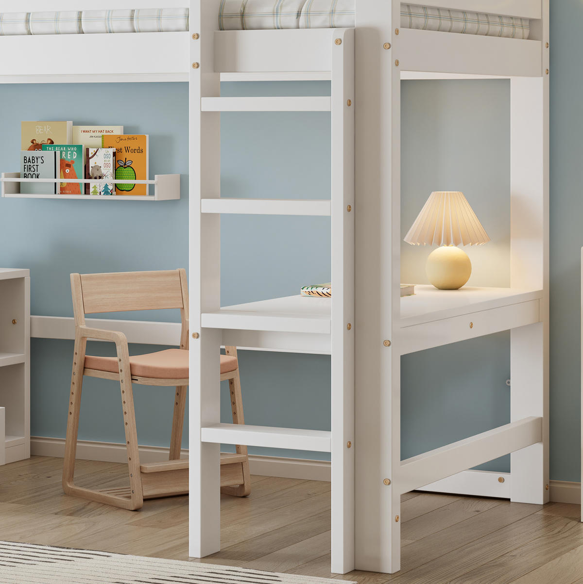 HOCHBETT 90/200 cm Weiß mit Schreibtisch und Stauraum ohne Matratze - Weiß, Holz (90/200cm) - MIVRAY