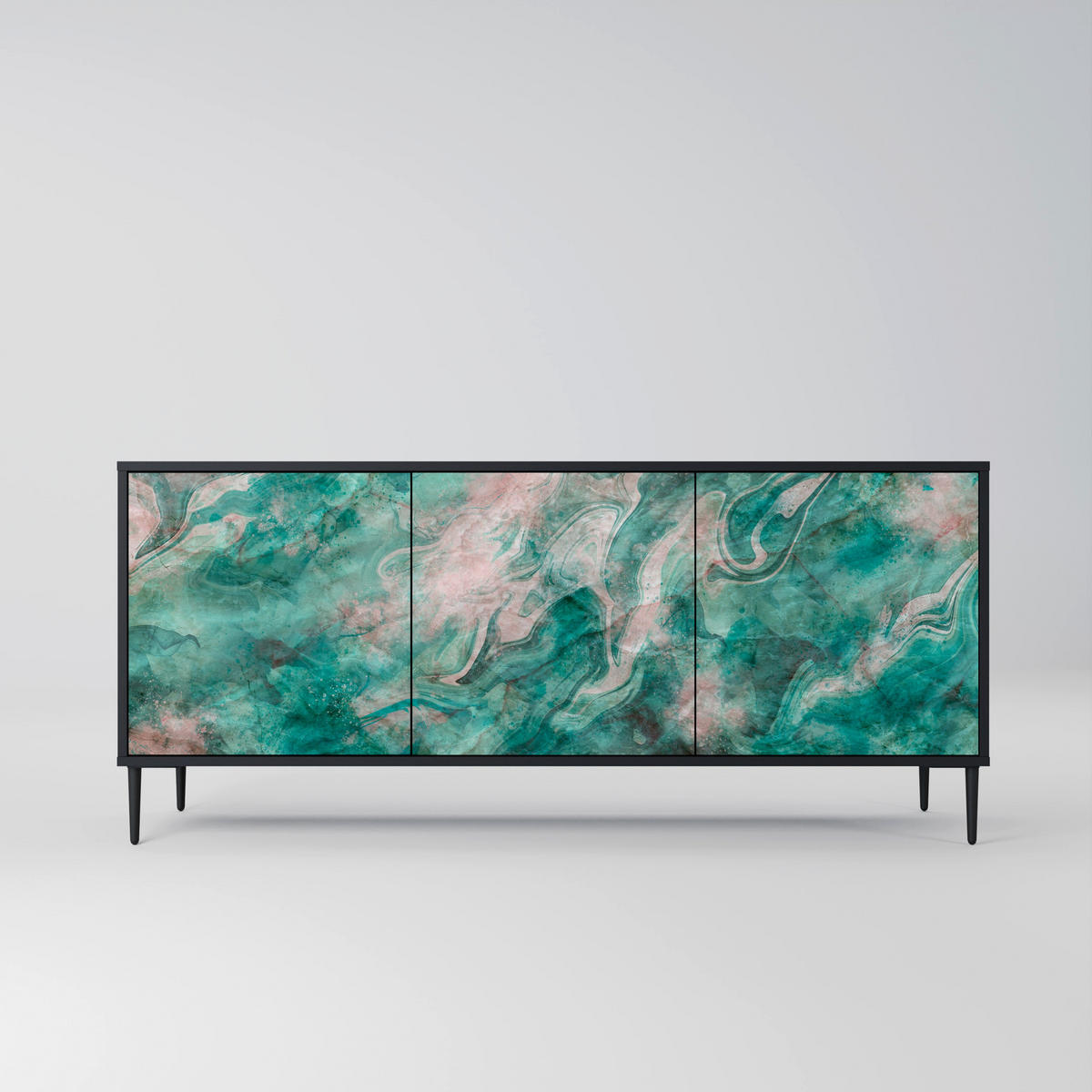 SIDEBOARD ABSTRACT ALCHEMY, Eicheneffekt, 164,5x42x77,5 cm, 3 Türen - Eichefarben/Buchefarben, Holzwerkstoff/Buchenholz (164.5/77.5/42cm) - SpaceRebels