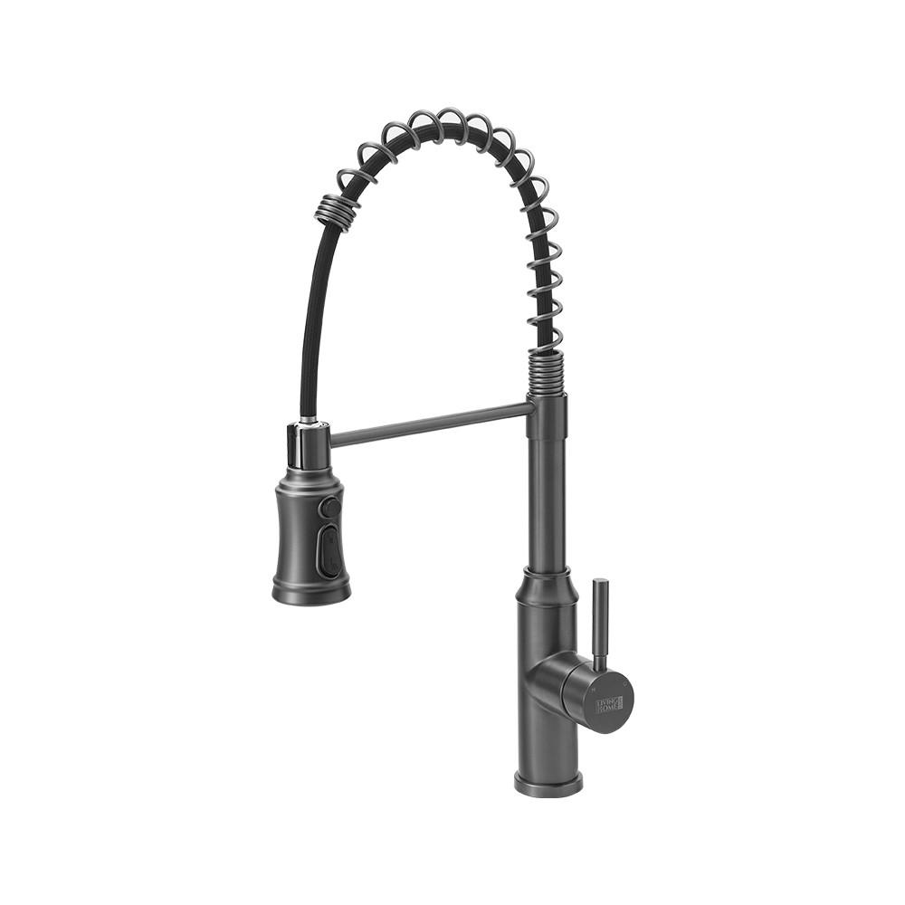 KÜCHENARMATUR Ausziehbar Federbrause Einhandgriff Grau - Grau, Metall (24/53/5.5cm) - Livingandhome