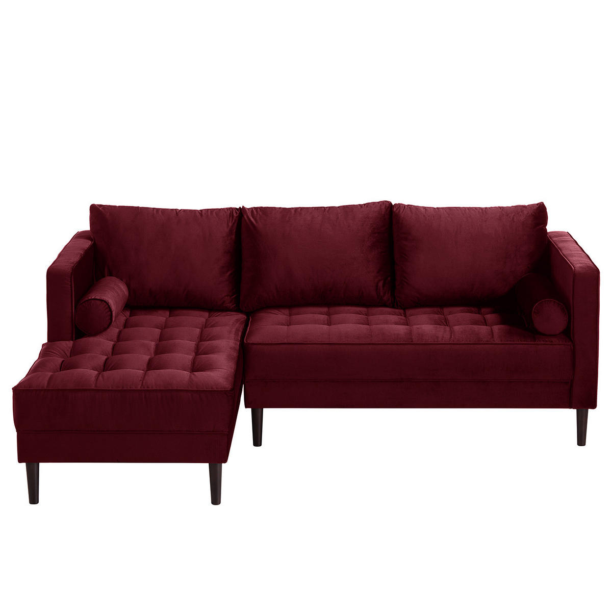 ECKSOFA - Samt - Dunkelbraun/Weinrot, Birkenholz/Textil (201/155cm) - home24