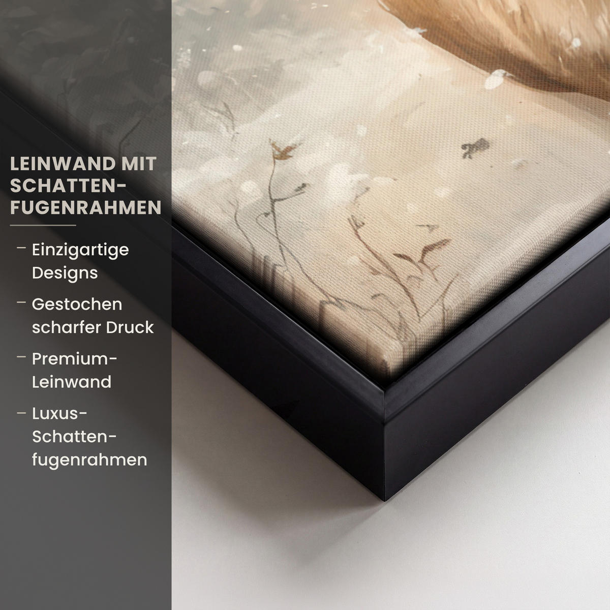 LEINWAND Bilder mit Rahmen - Weihnachten - Rentier - Winter - Kranz - 70x100 - Naturfarben, Textil (70/100cm) - MuchoWow