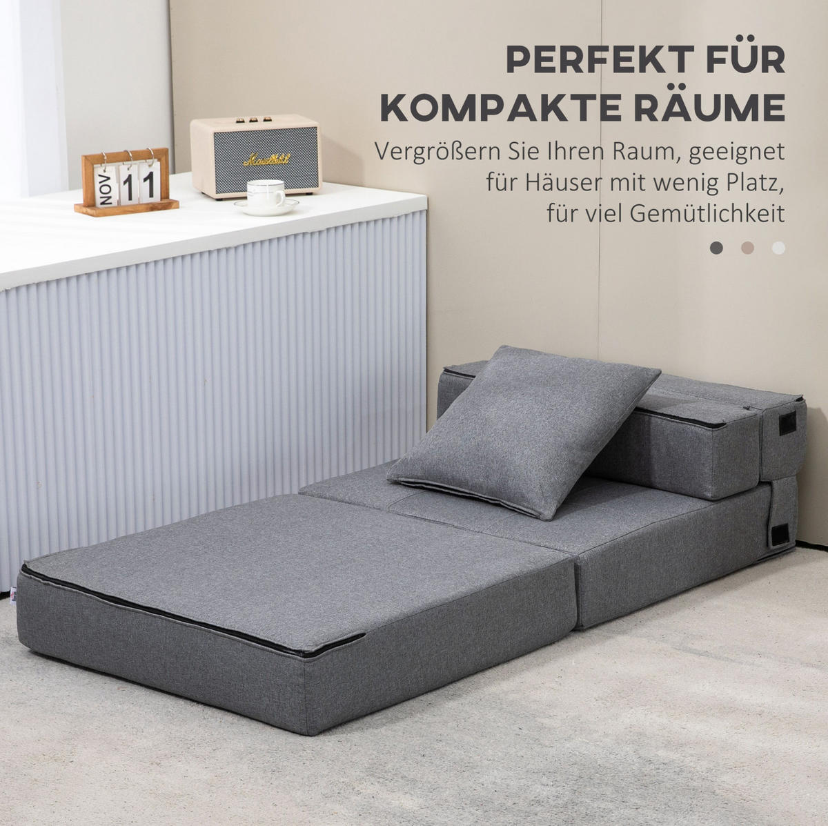 SCHLAFSESSEL 70/174 cm in Dunkelgrau mit Bettfunktion und Kissen - Dunkelgrau, Textil (70/61/70cm) - Flora Grace