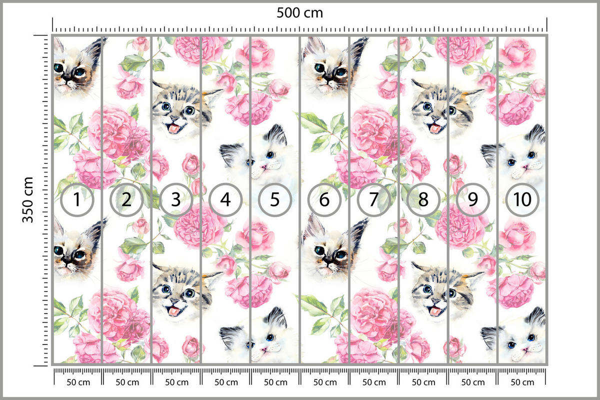 FOTOTAPETE für Badezimmer Kätzchen Rosen Blumen 500x350 - Beige/Rosa, Papier (500/350cm) - Muralo
