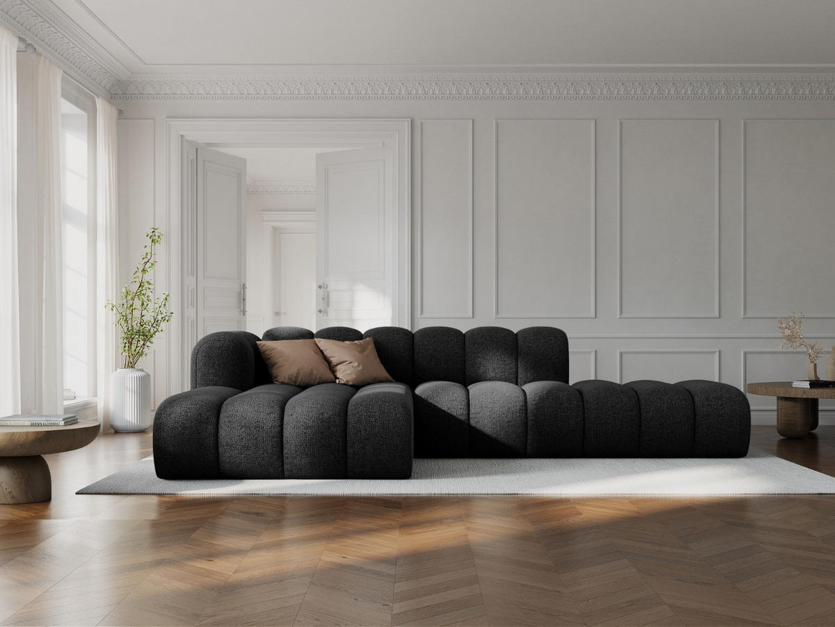 ECKSOFA modular links Lupine aus Chenille-Stoff schwarz 5 Sitzplätze - Schwarz, Textil (177/299cm) - Micadoni