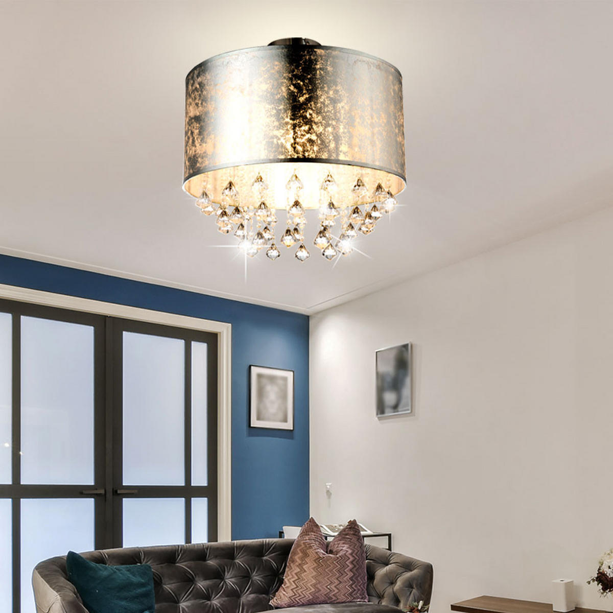 DECKENLEUCHTE Metall Kristalloptik Silber - Silberfarben, Metall (40/40/38cm) - Globo Lighting