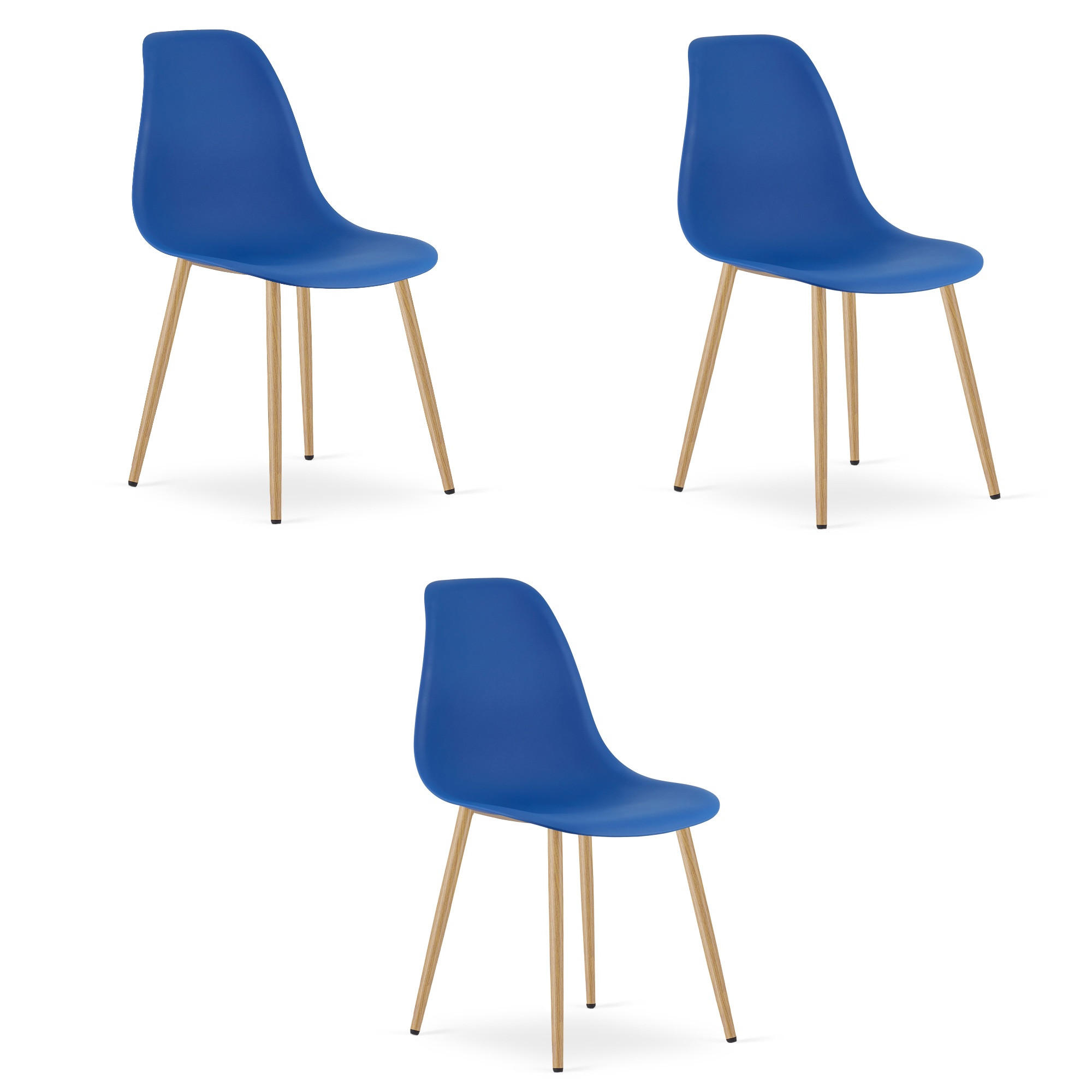 ESSZIMMERSTUHL 3-er Set KALEO blauer Sitz, natürliche Beine - Blau/Naturfarben, Kunststoff (46/84/51cm) - Valora