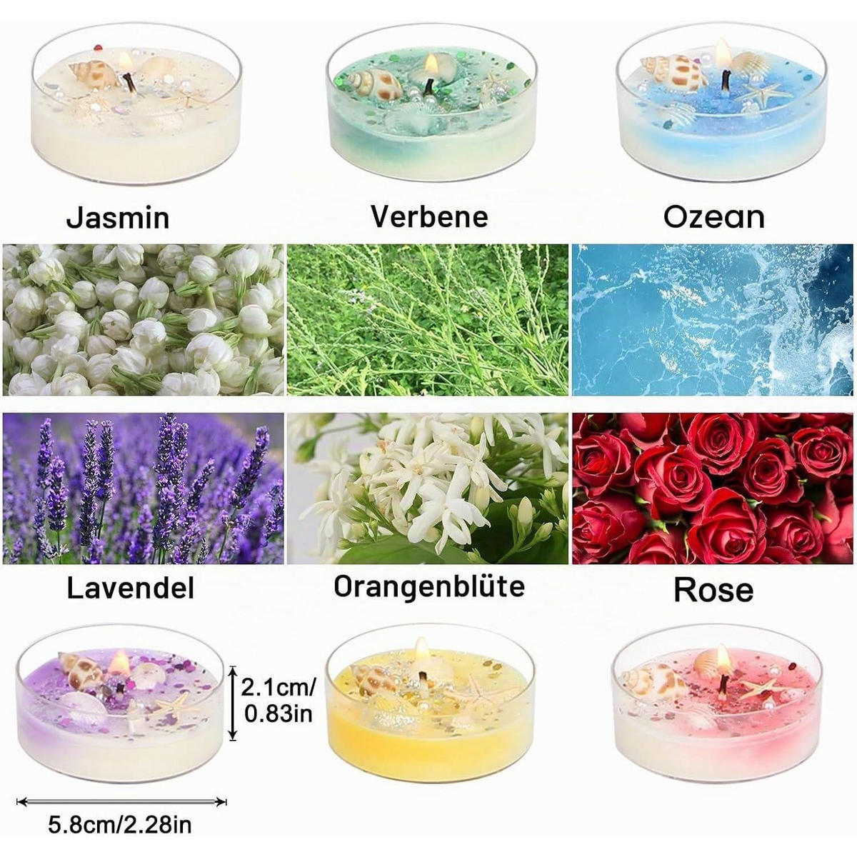 DUFTKERZEN 6-teiliges Set Sojawachs Aromatherapie Geschenkset - Multicolor, Paraffin (2.8cm)