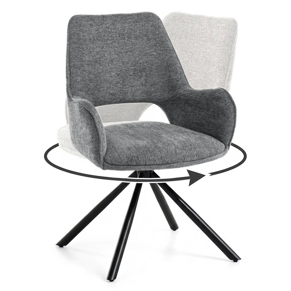 OTOČNÁ ŽIDLE Treo v látce bouclé s kovovými nohami, tmavě šedá - černá/tmavě šedá, kov (58/86/60cm) - Beautysofa