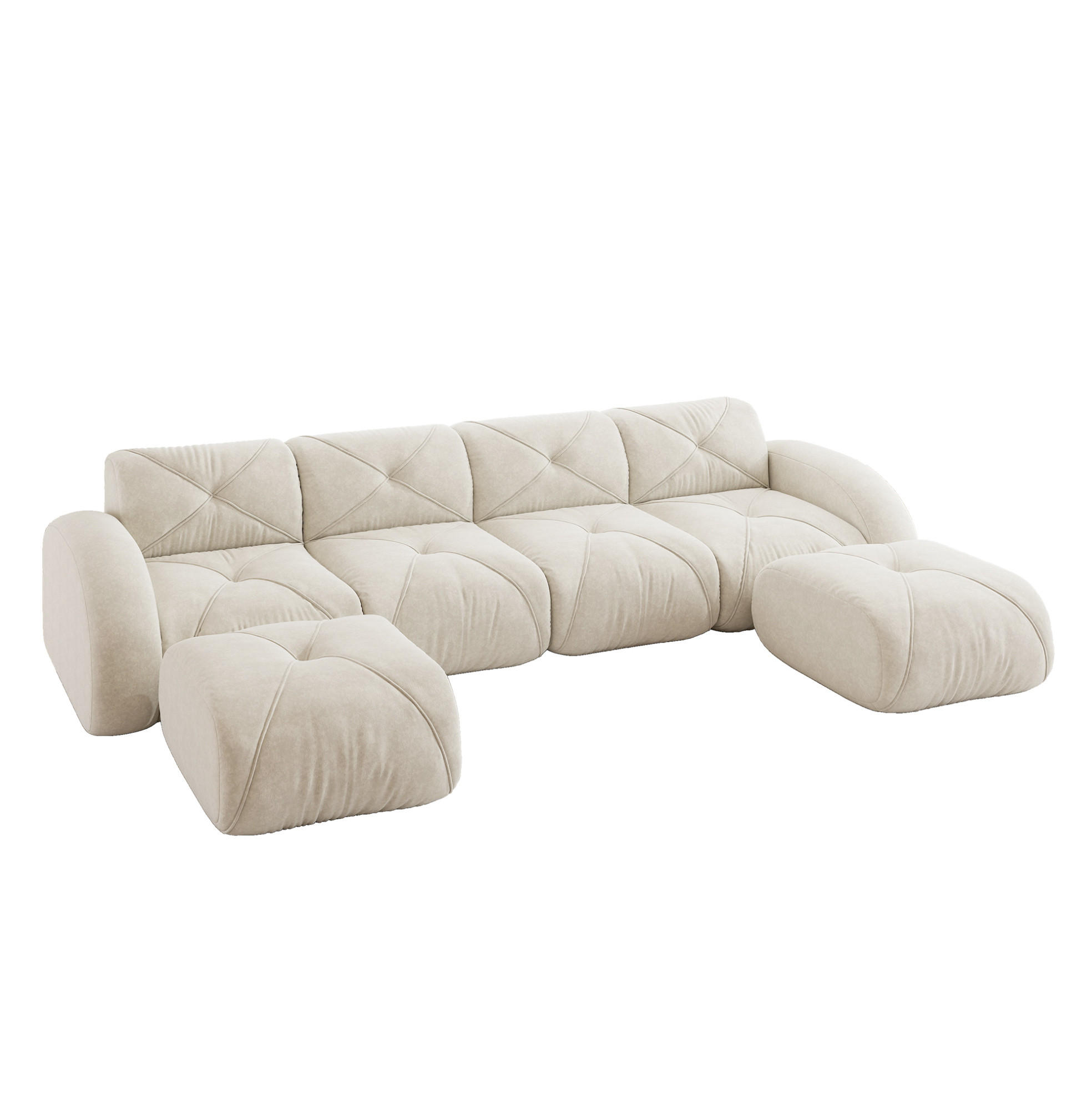 SOFA U-Form 4-Sitzer Chenille White mit 2 Hockern - Weiß, Kunststoff (171/76/358.1cm) - Meubliv