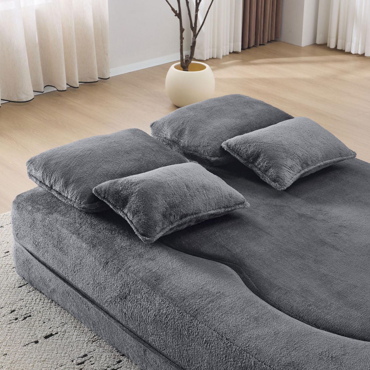 BODENSCHLAFSOFA klappbar mit hochdichtem Schaumstoff, 4 Kissen und 2-in-1-Funktion, Blau/Grau - Grau, Kunststoff (198/76/60cm) - Redom