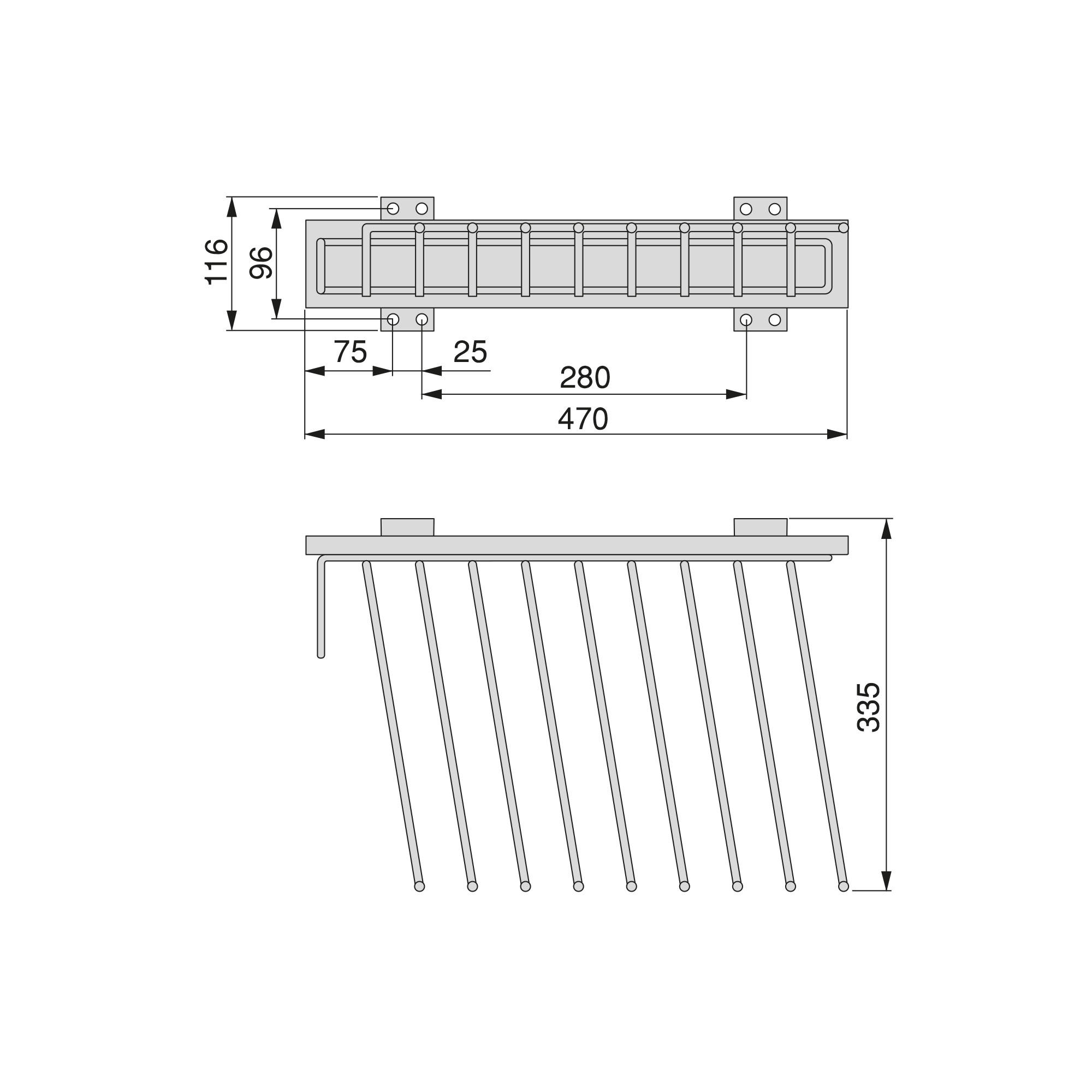 HOSENBÜGEL Self mit seitlicher Montage für Garderoben, Links, Verchromt, Stahl und Kunststoff und Aluminium - Chromfarben, Metall (11.6/34/47cm) - EMUCA