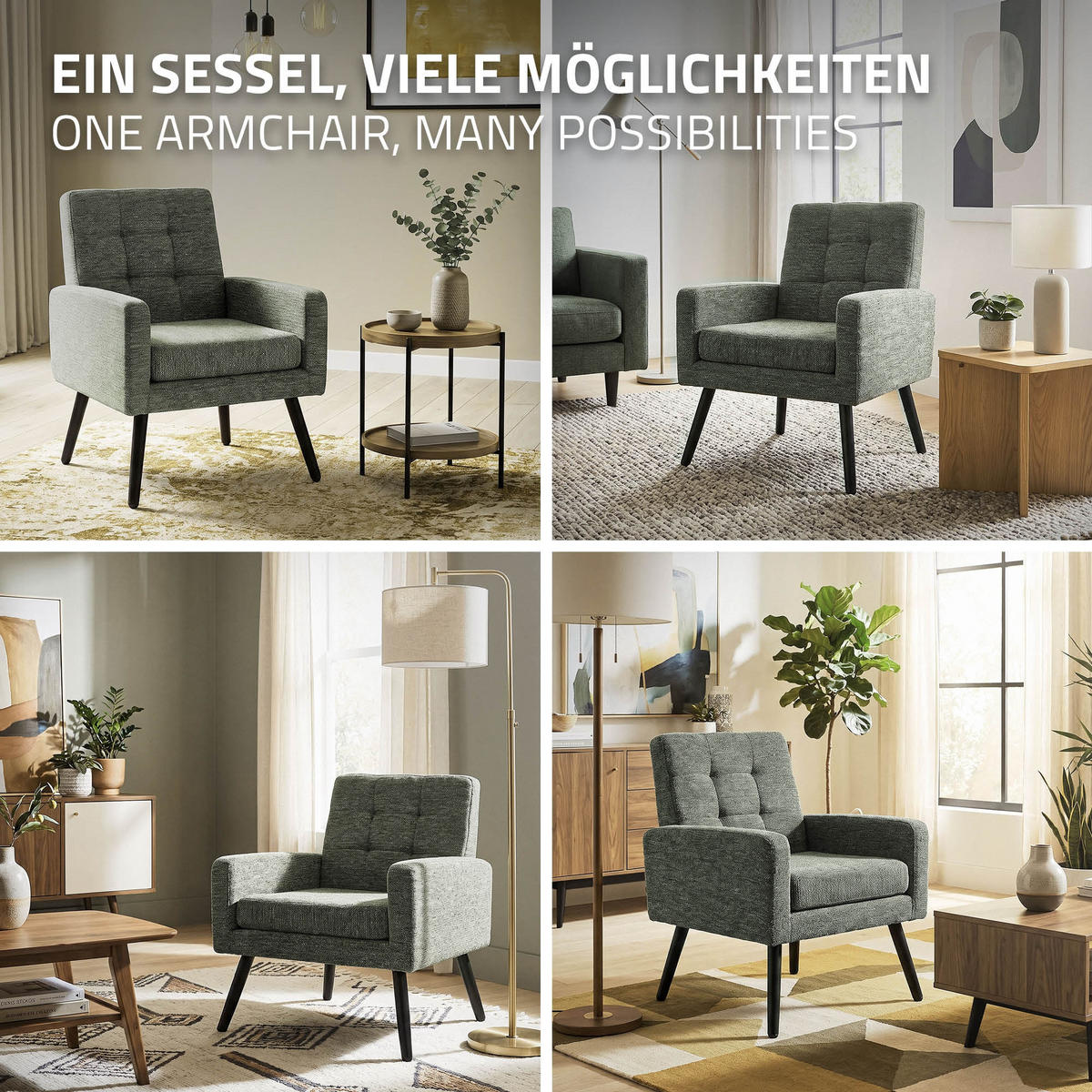SESSEL mit Stahlbeinen und Webstruktur Relaxsessel 66,5x80x63,5 cm Grün - Schwarz/Grün, Textil/Metall (66.5/80/63.5cm) - ML-DESIGN
