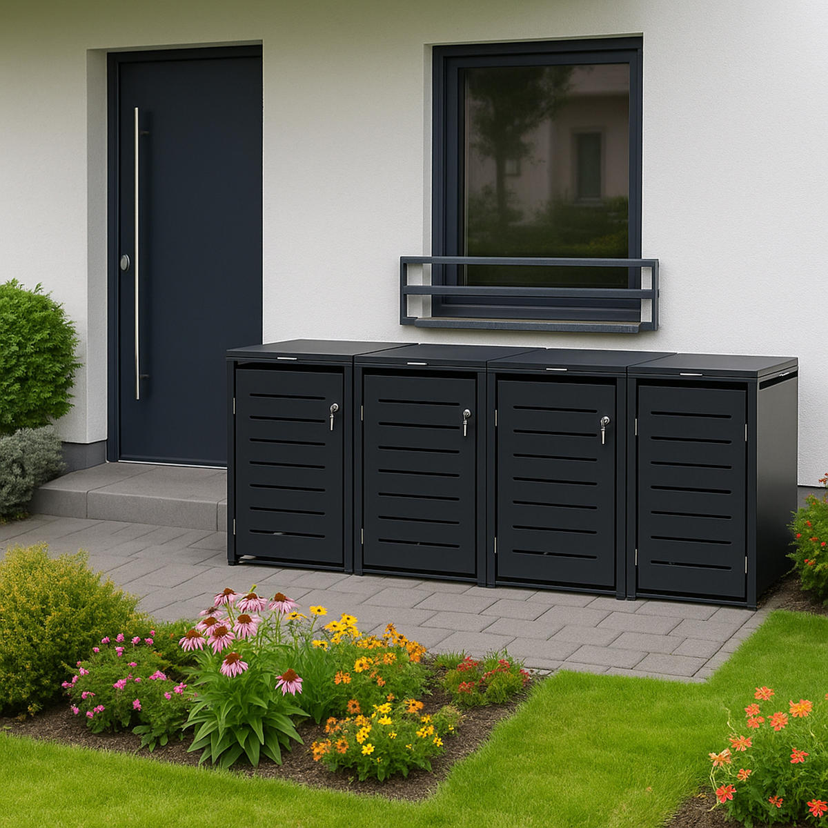 MÜLLTONNENVERKLEIDUNG Cambridge - Mülltonnenbox für 4 x 120 L - Stahl verzinkt, anthrazit - Grau, Metall (230/102/62cm) - TPFGarden