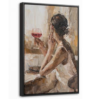 LEINWAND Bilder mit Rahmen - Ölgemälde - Frau - Wein - 20x30 - Hellbraun, Textil (20/30cm) - MuchoWow