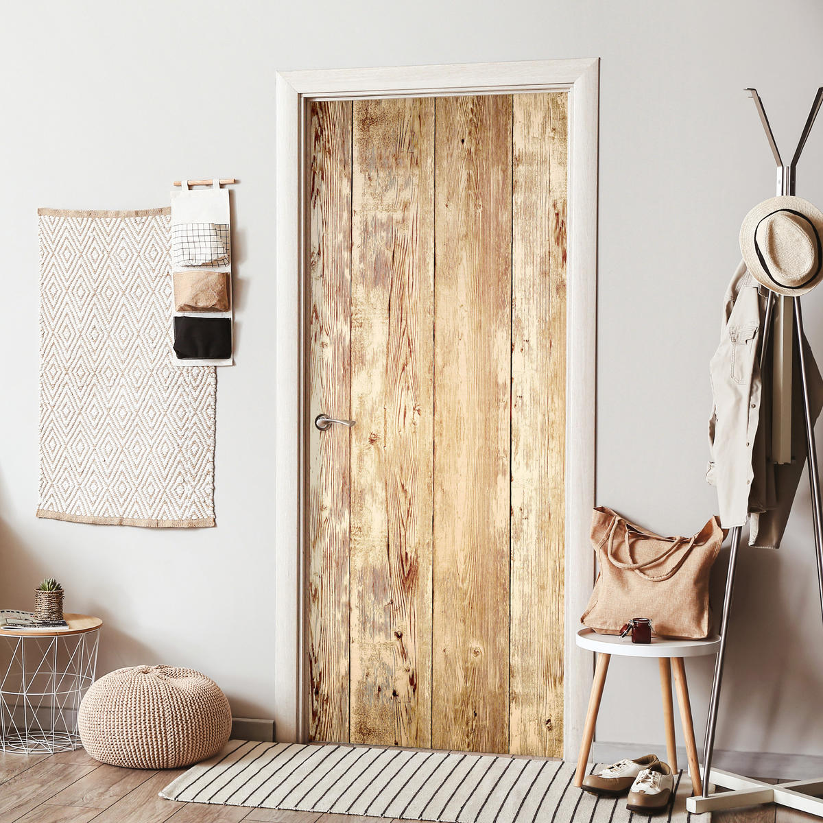 TÜRAUFKLEBER Selbstklebend - Holz - Vintage - Regal - Eiche 95x215 cm - Türtapete - Honigeiche, Kunststoff (95/0.1cm) - MuchoWow