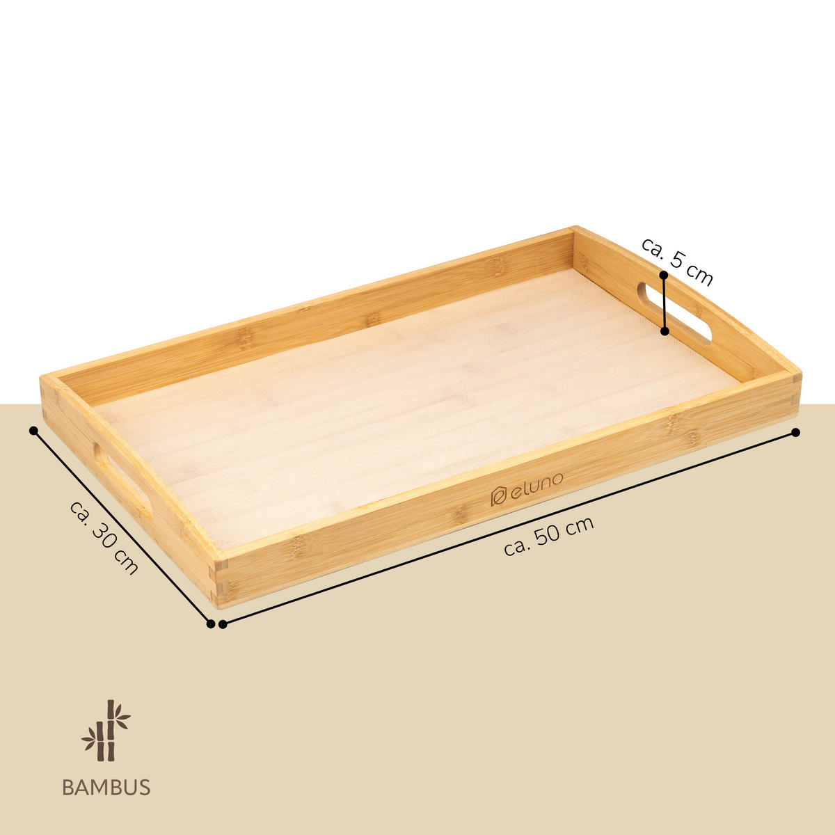 SERVIERTABLETT mit Griffmulden - Braun, Naturmaterialien (50/5/30cm) - eluno