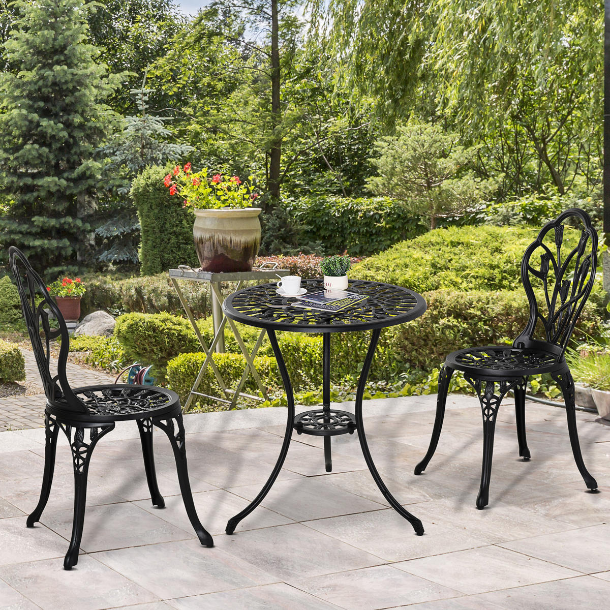 GARTENMÖBEL Set, Aluminium, Schwarz - Schwarz, Metall - Outsunny