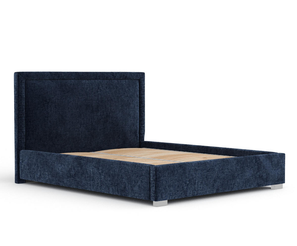 POLSTERBETT Ordina Marineblau 160/200 cm im Chenille-Stoff - Silberfarben/Naturfarben, Holz/Holzwerkstoff (160/200cm) - Maison de Reve