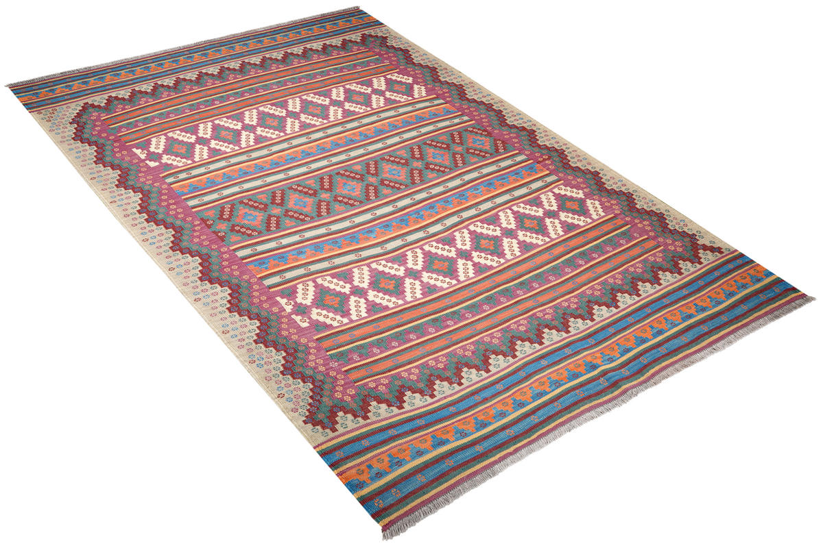 HANDWEBTEPPICH Sumak Sirdjan Mehrfarbig 242/160 cm Schurwolle - Multicolor, Textil (160/242cm) - Looma