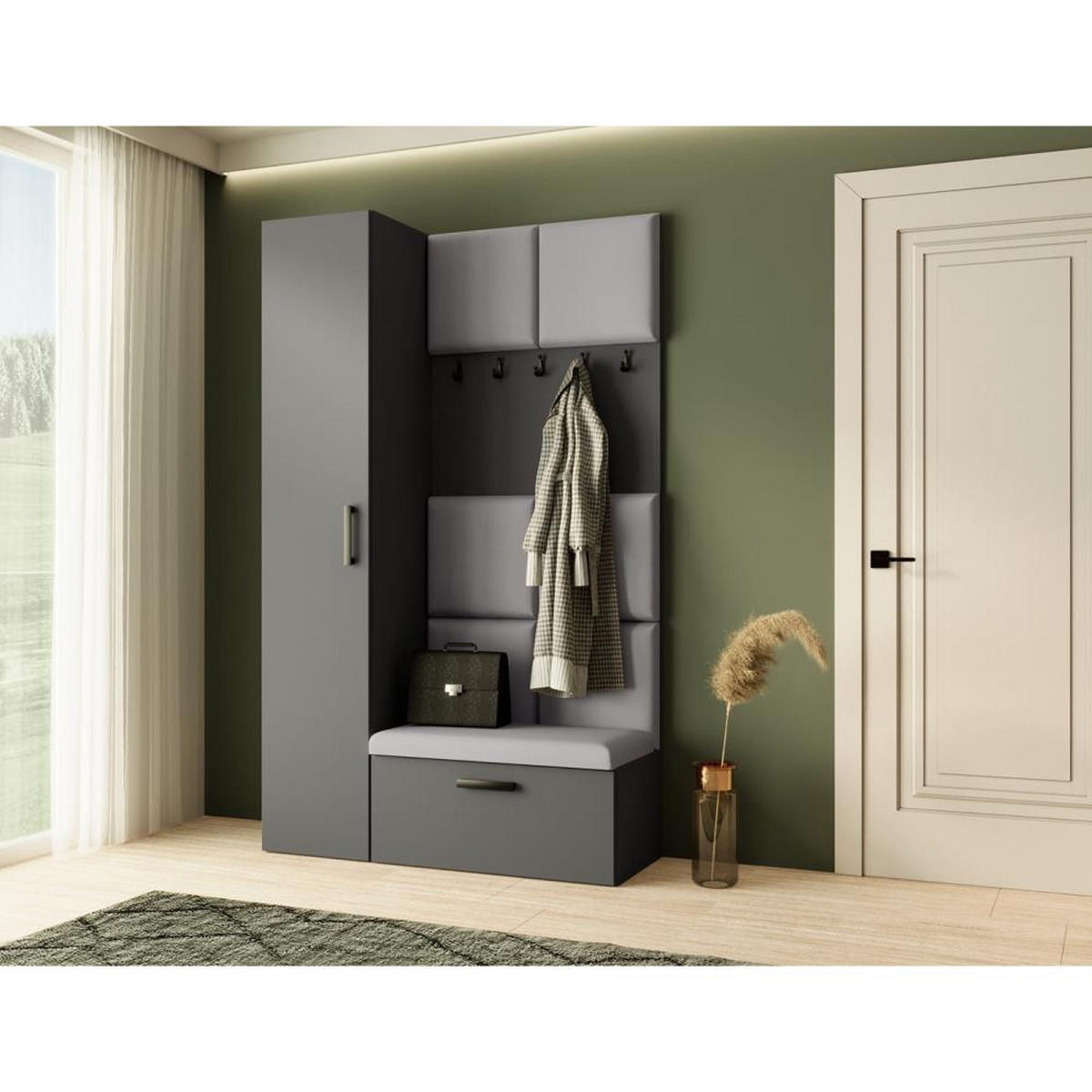 GARDEROBE Margaret I+IV 121/203/43 mit gepolsterten Paneelen - Schwarz/Graphitfarben, Holzwerkstoff/Kunststoff (121/203/43cm) - Beautysofa